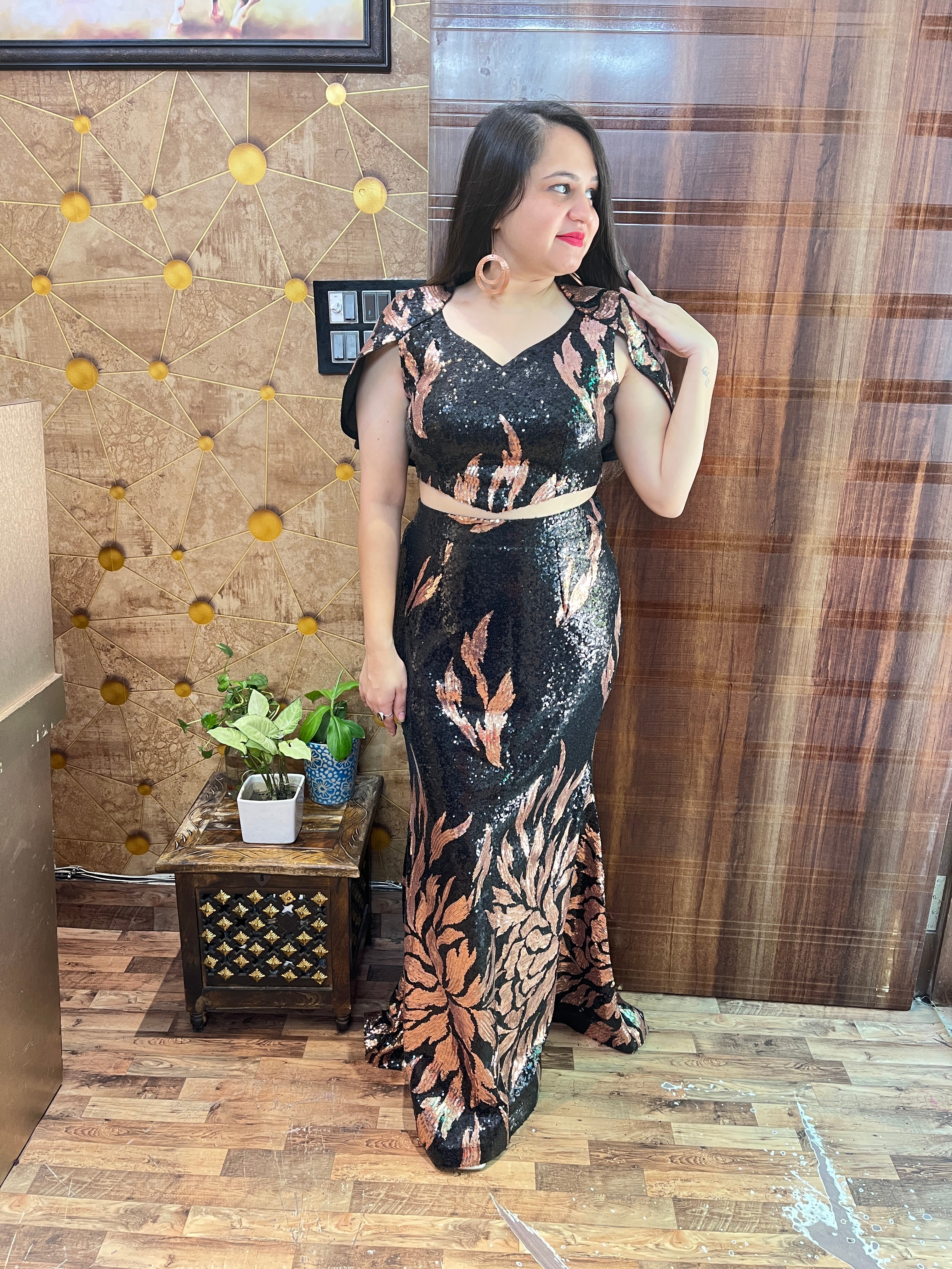 Sequins Fish-cut Skirt Coord