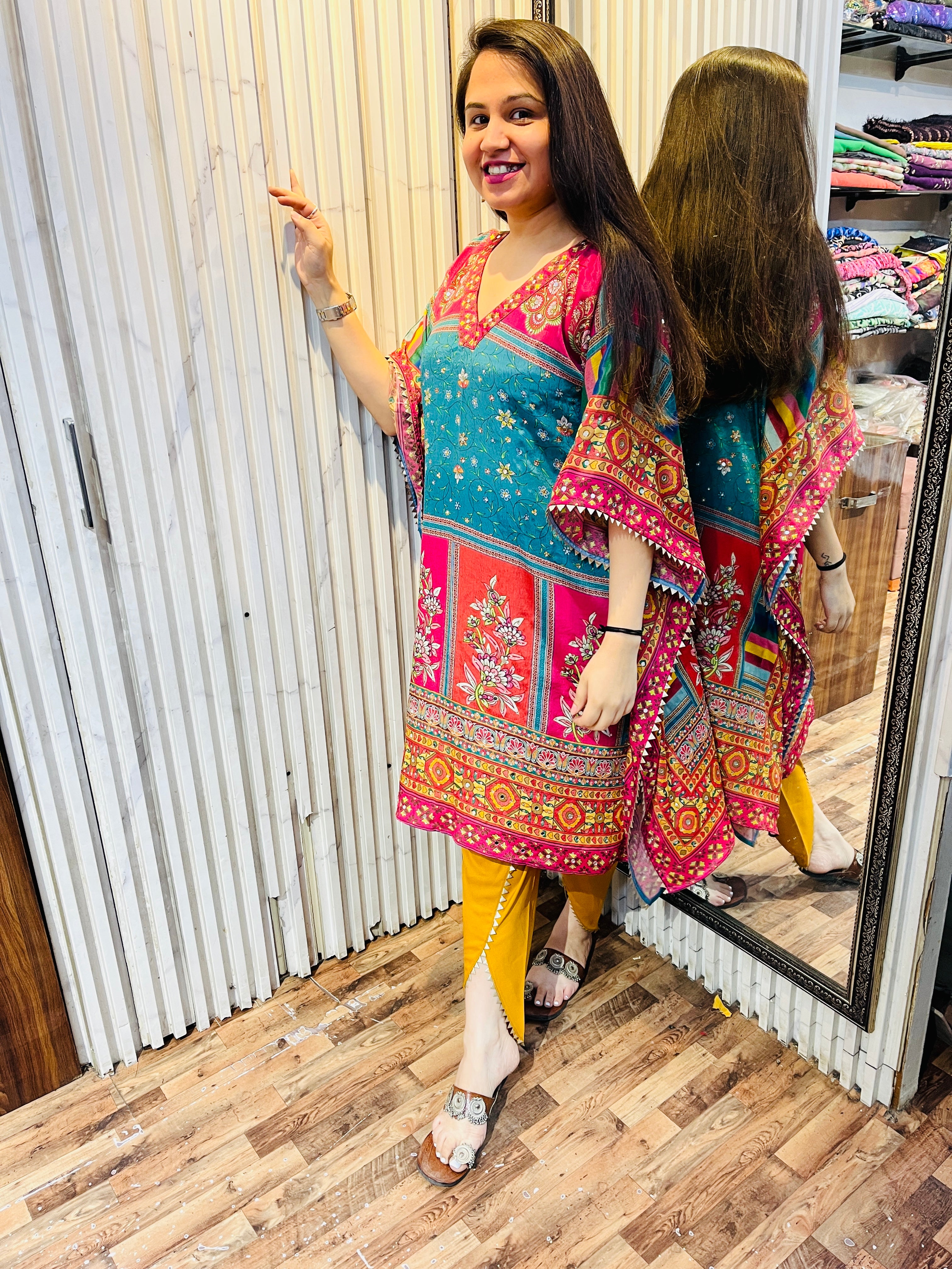 Crepe Mirror Kaftan Tulip Pants Coord