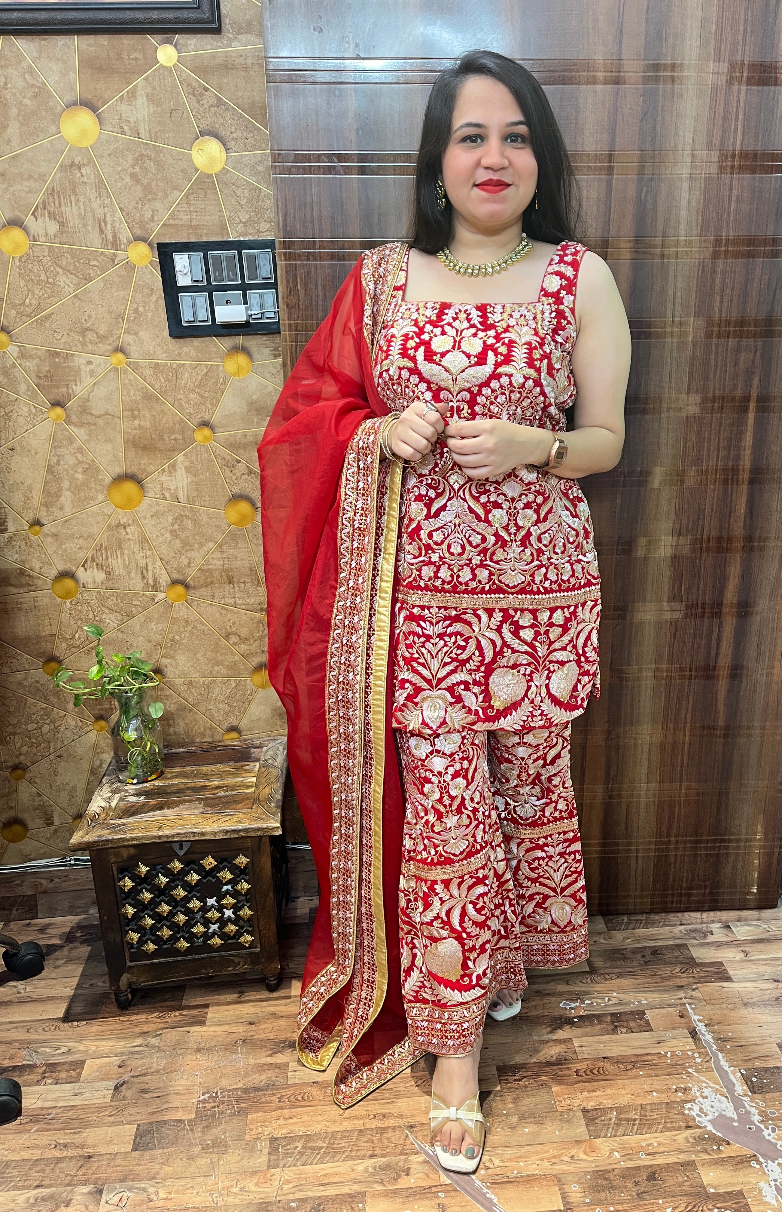 Red Georgette Heavy Embroidered Suit