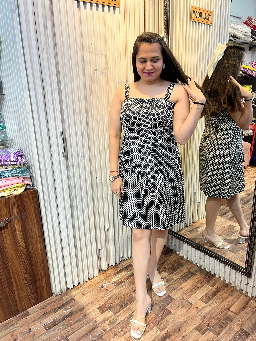 Satin Abstract Print Short Dress