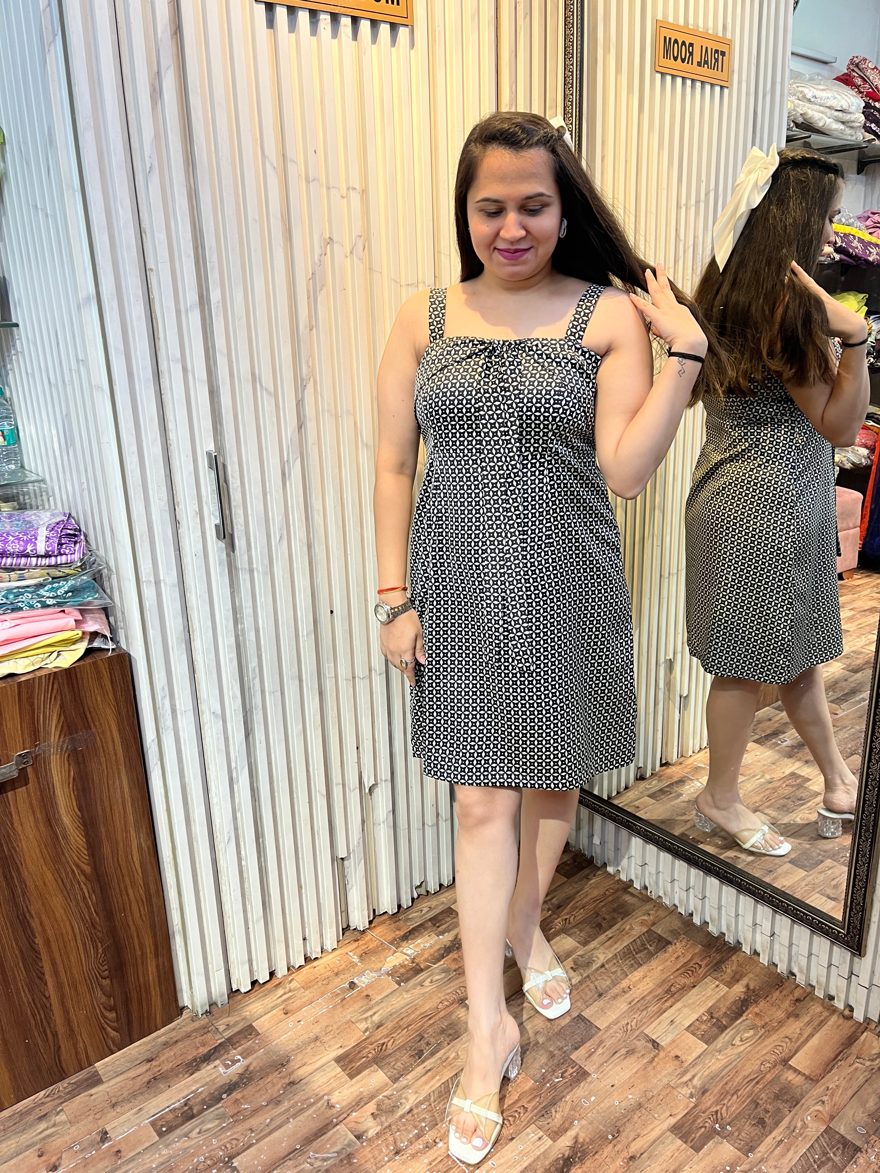 Satin Abstract Print Short Dress