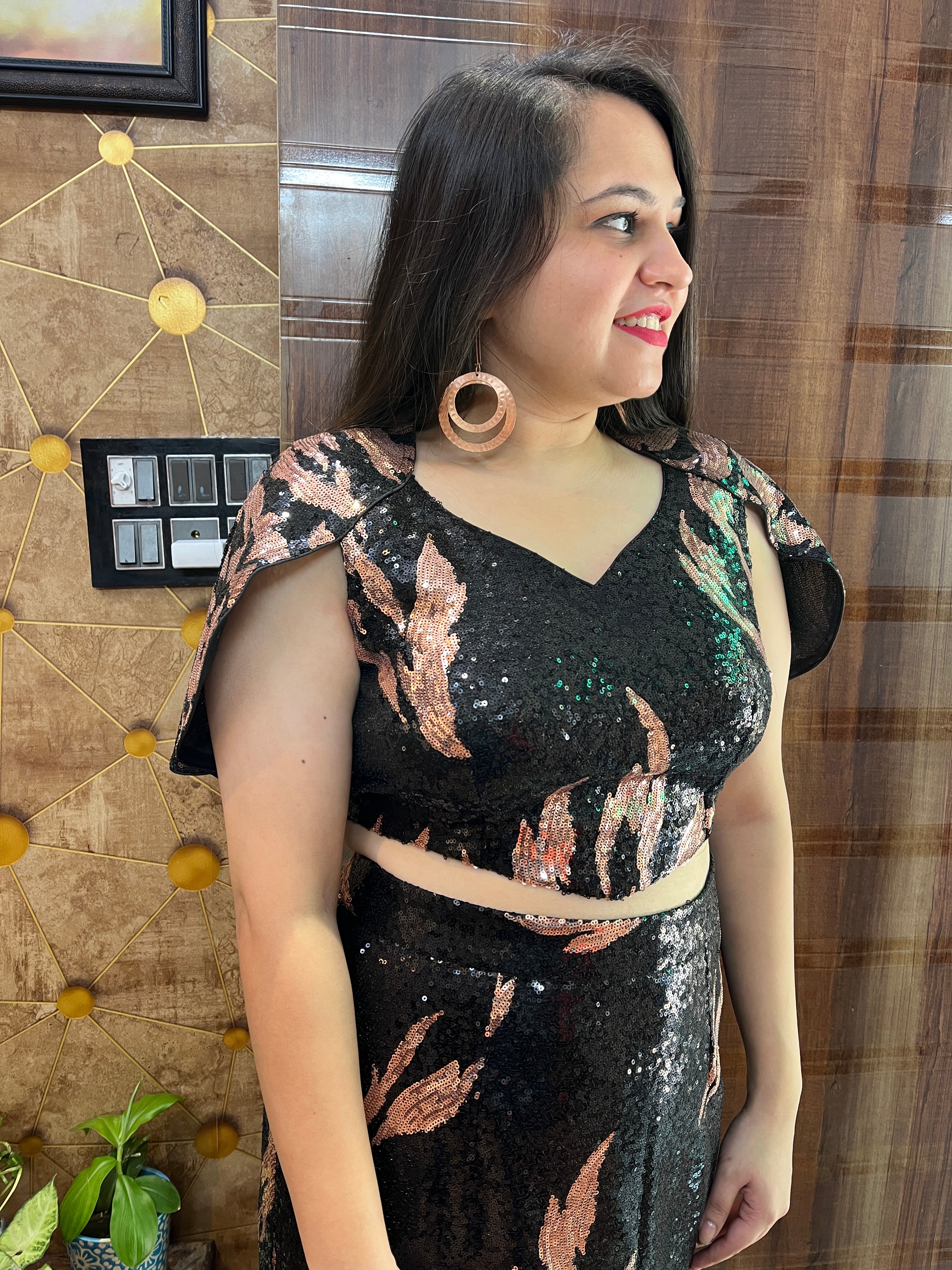 Sequins Fish-cut Skirt Coord