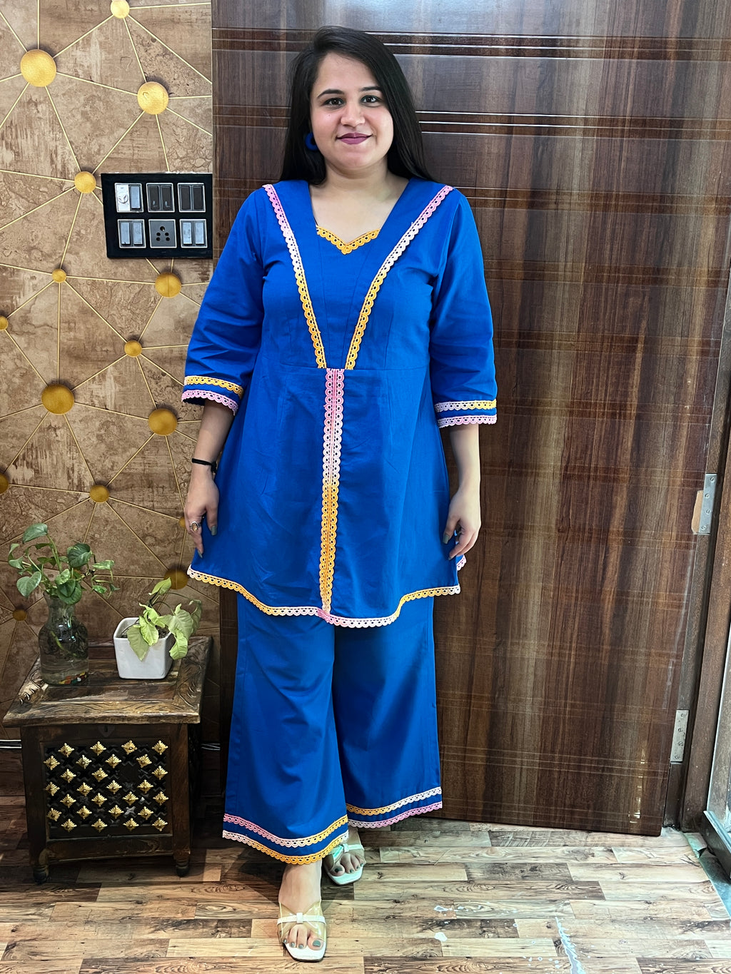 Linen Lapel Lace Coord Set