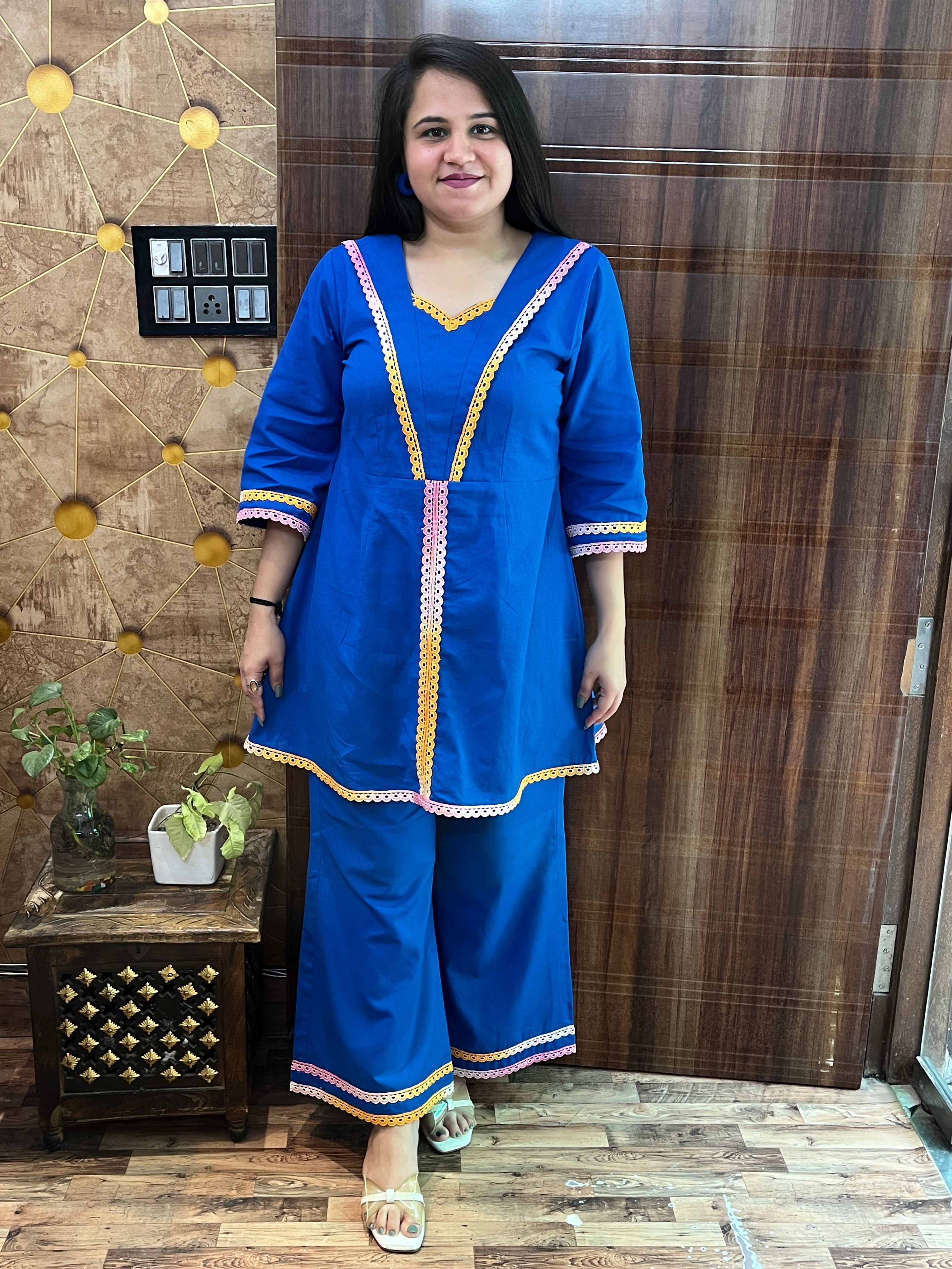 Linen Lapel Lace Coord Set