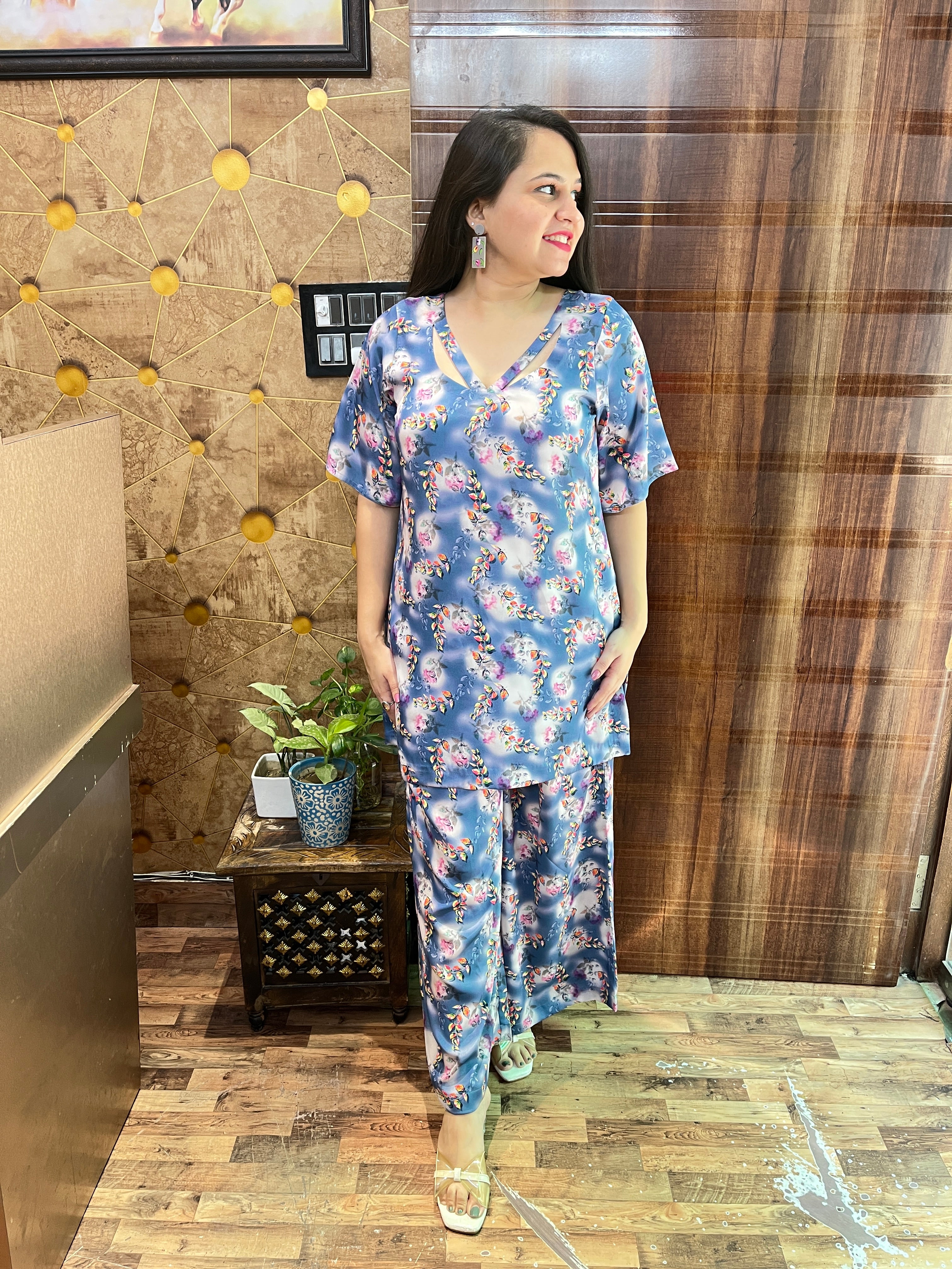 Greyish Purple Printed Coord