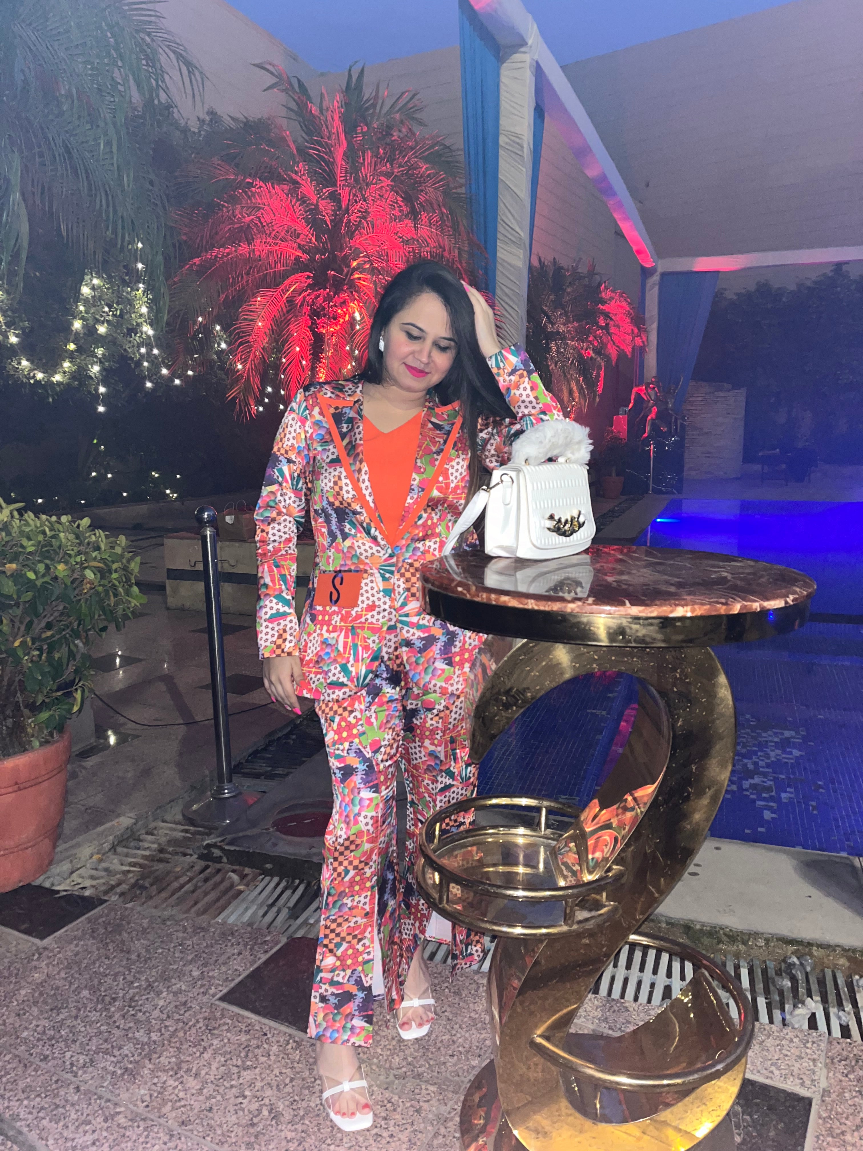 Satin Blazer Set with Georgette Top