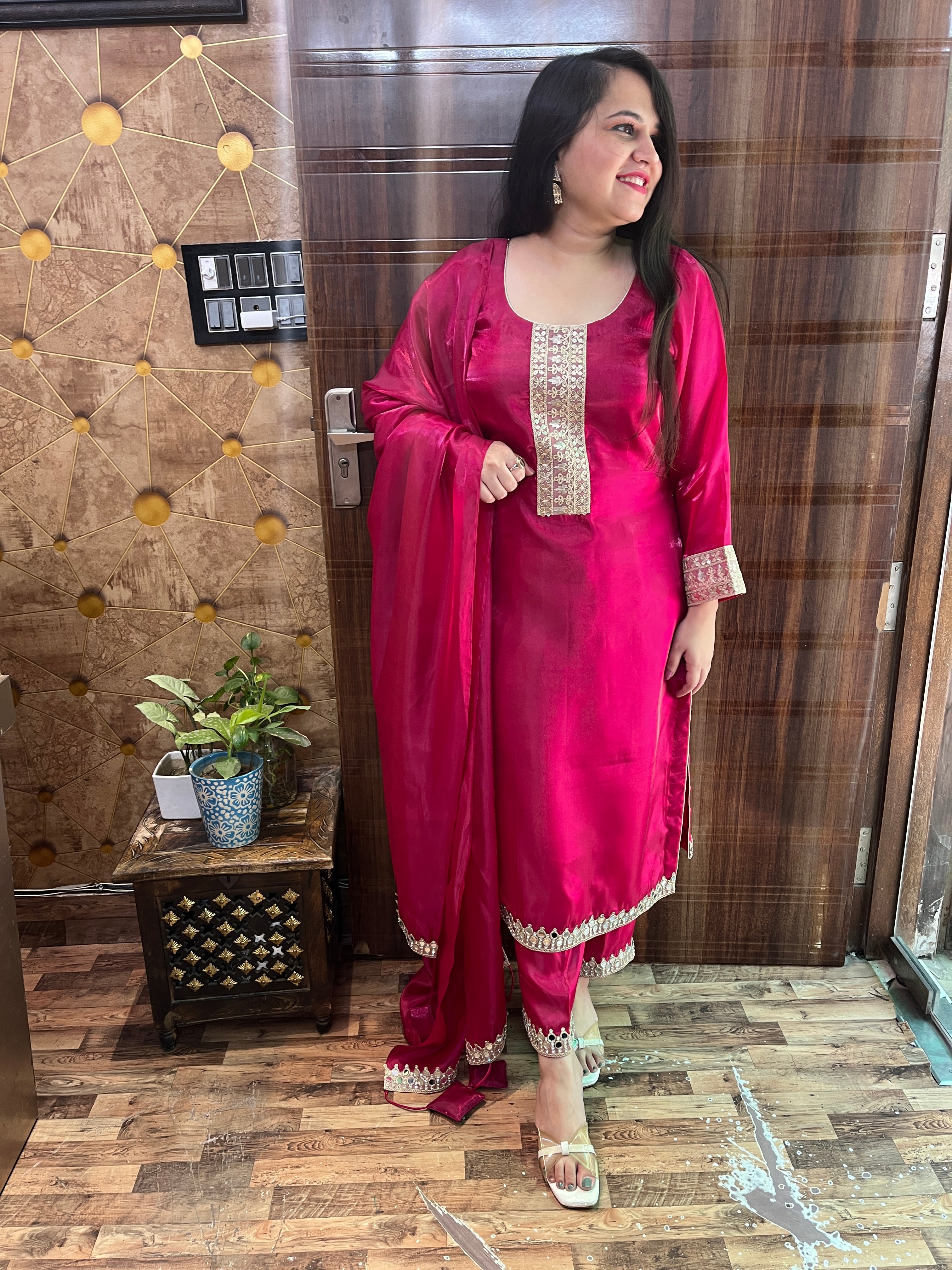 Magenta Mirror Work Suit