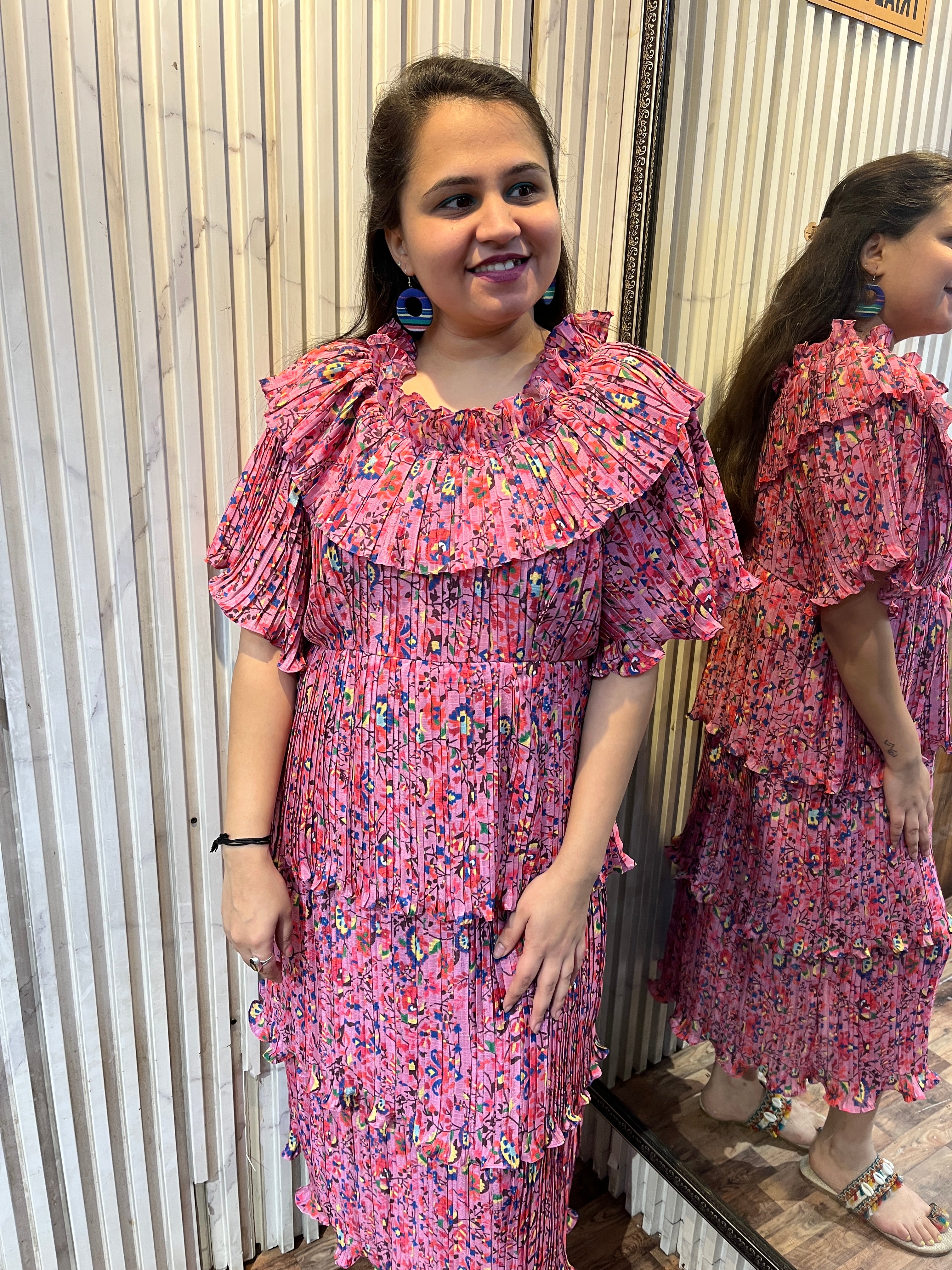Pink Layered Pleated Maxi Dress
