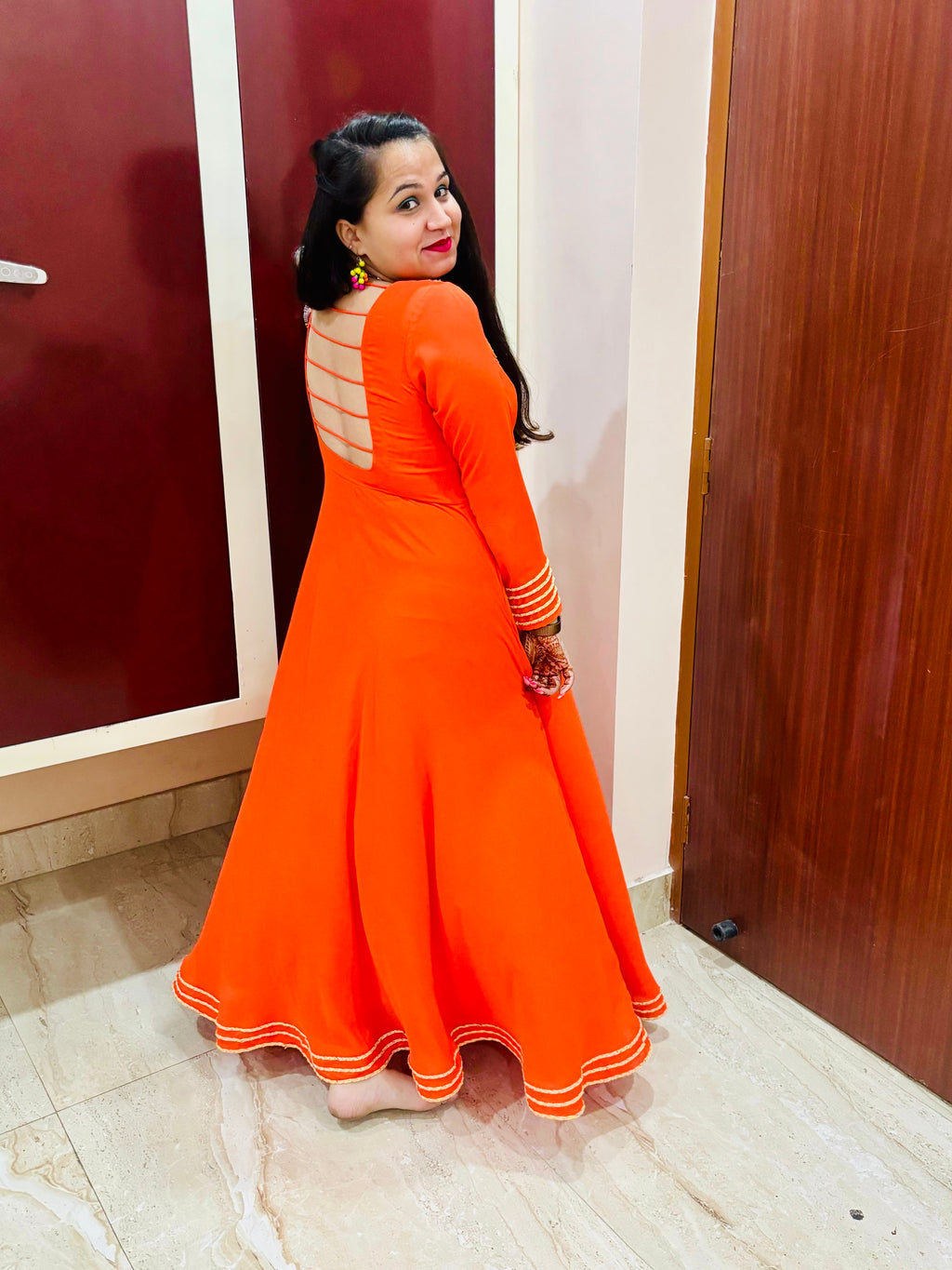 Orange Double Georgette Ethnic Maxi