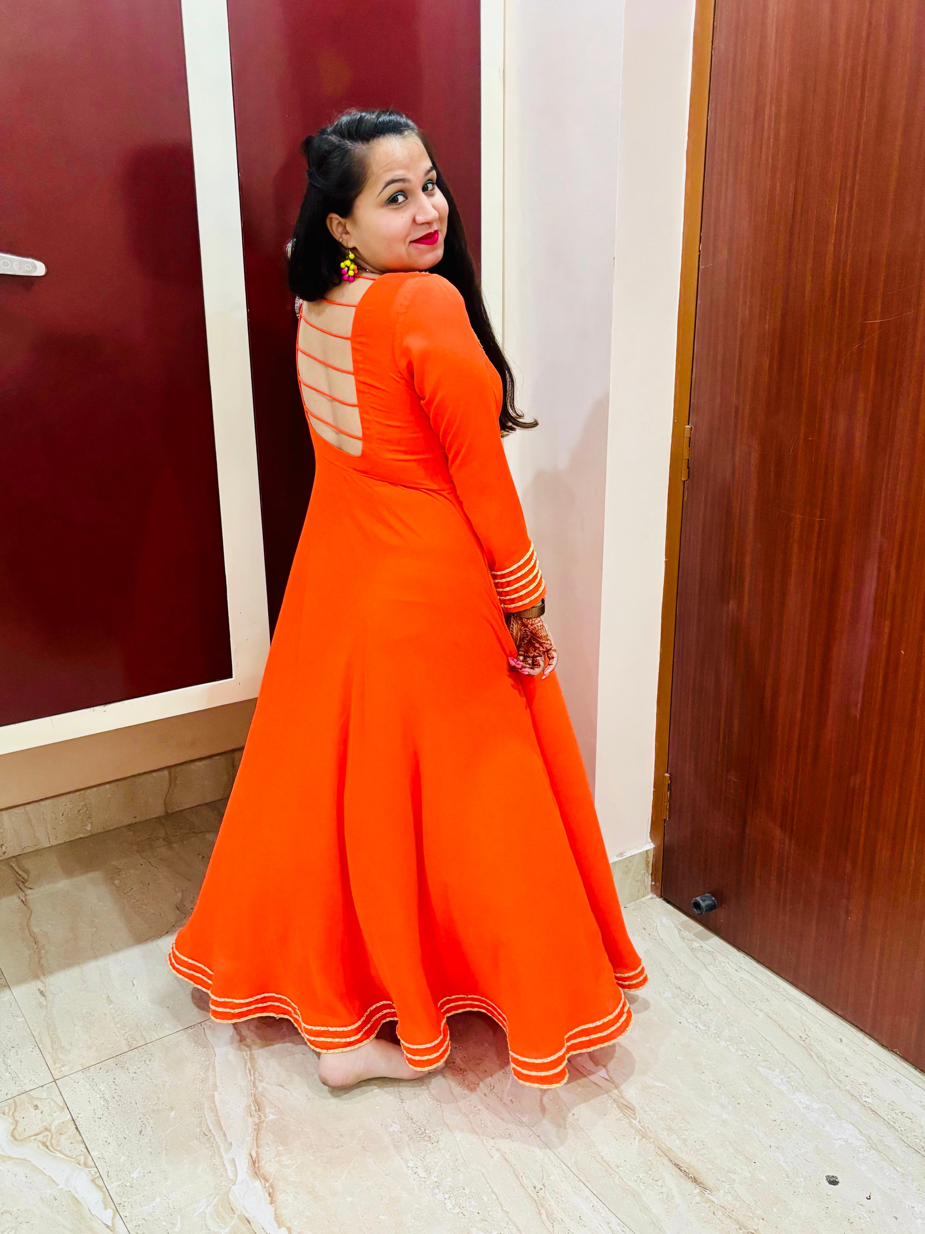 Orange Double Georgette Ethnic Maxi