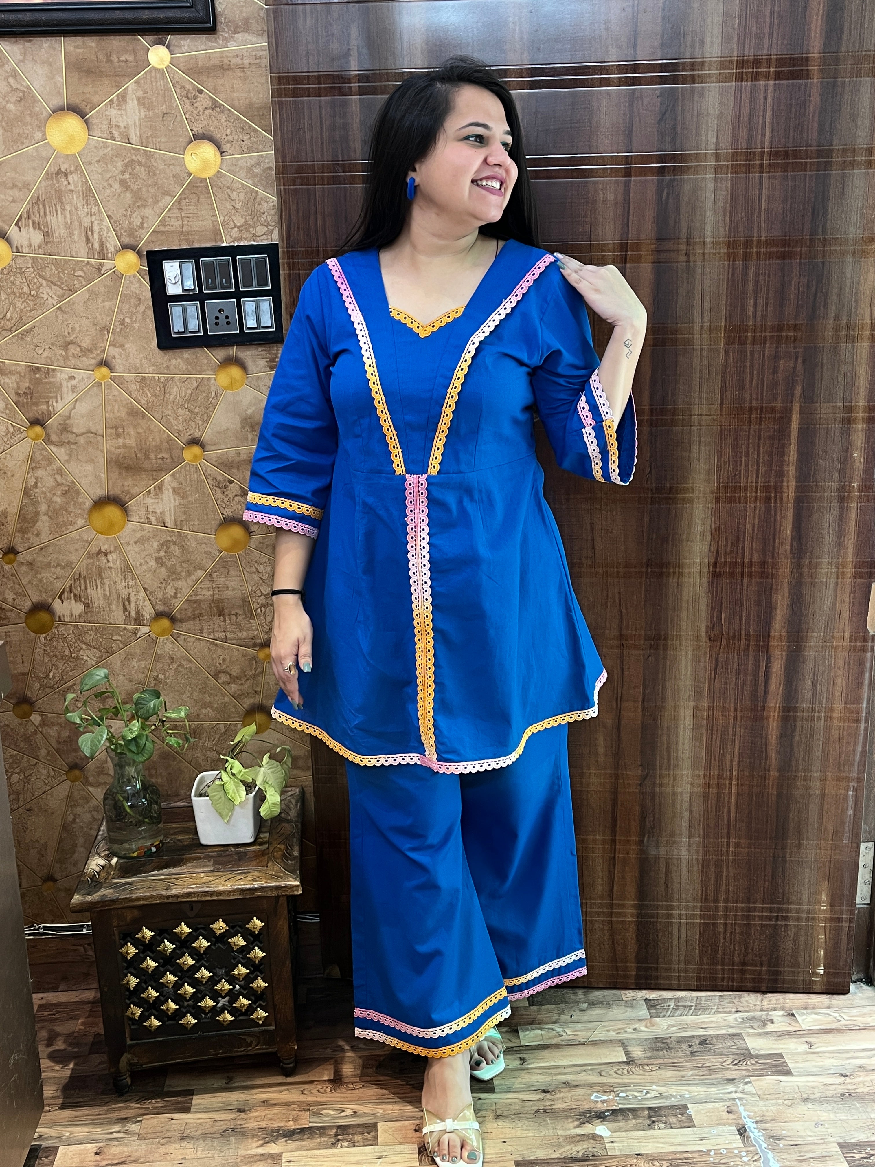 Linen Lapel Lace Coord Set
