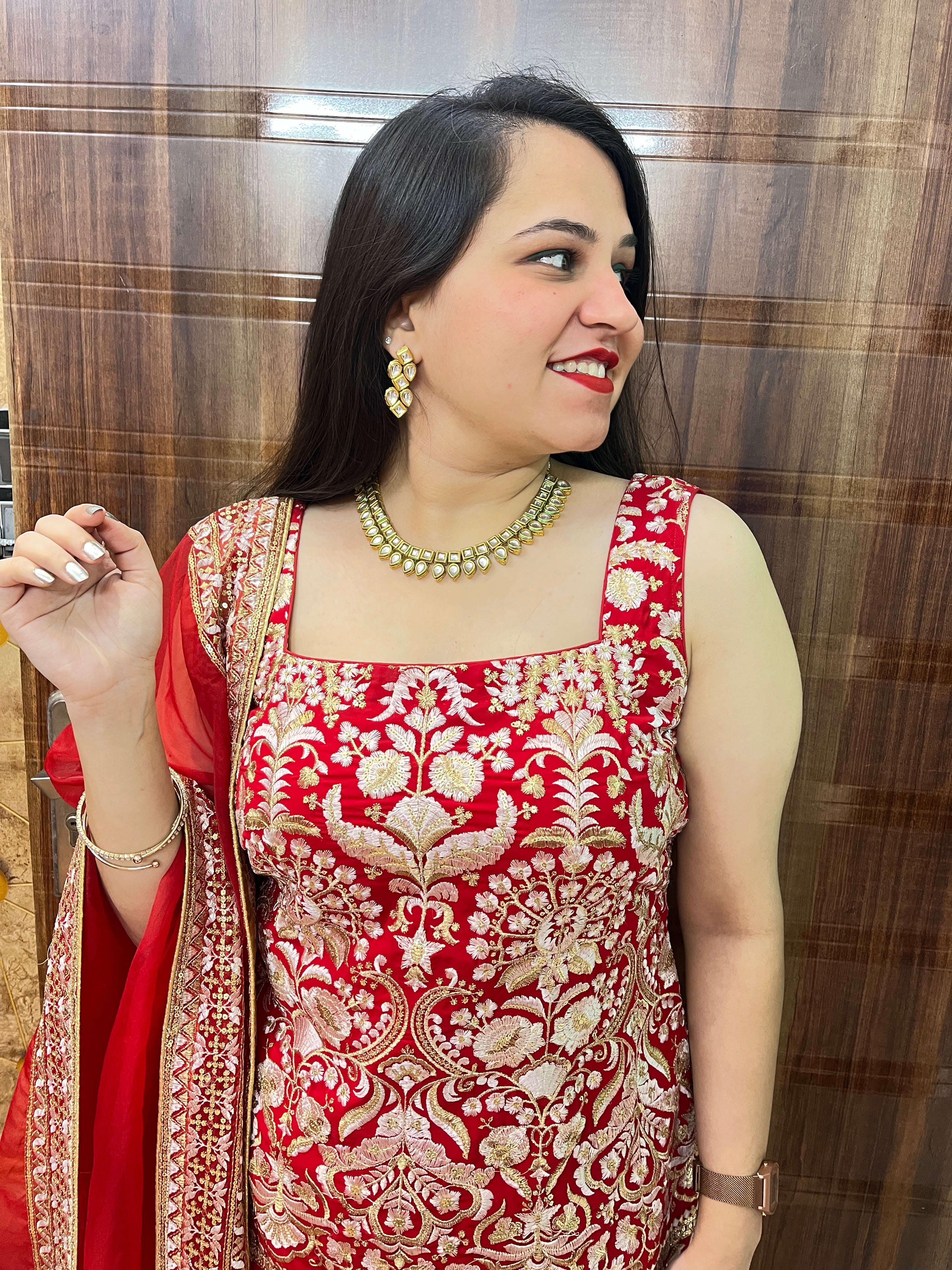 Red Georgette Heavy Embroidered Suit