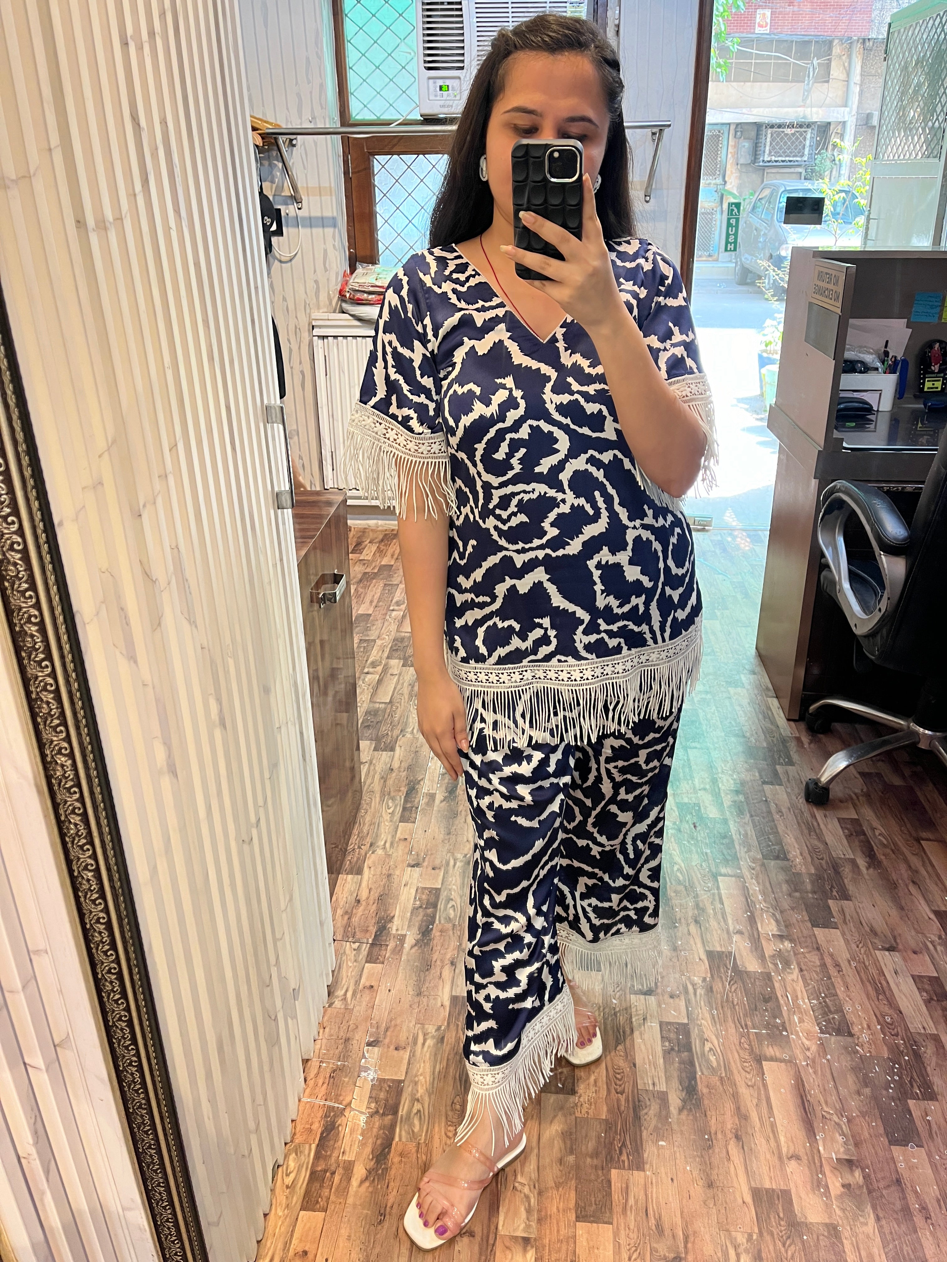 Blue Zebra Print Fringes Coord