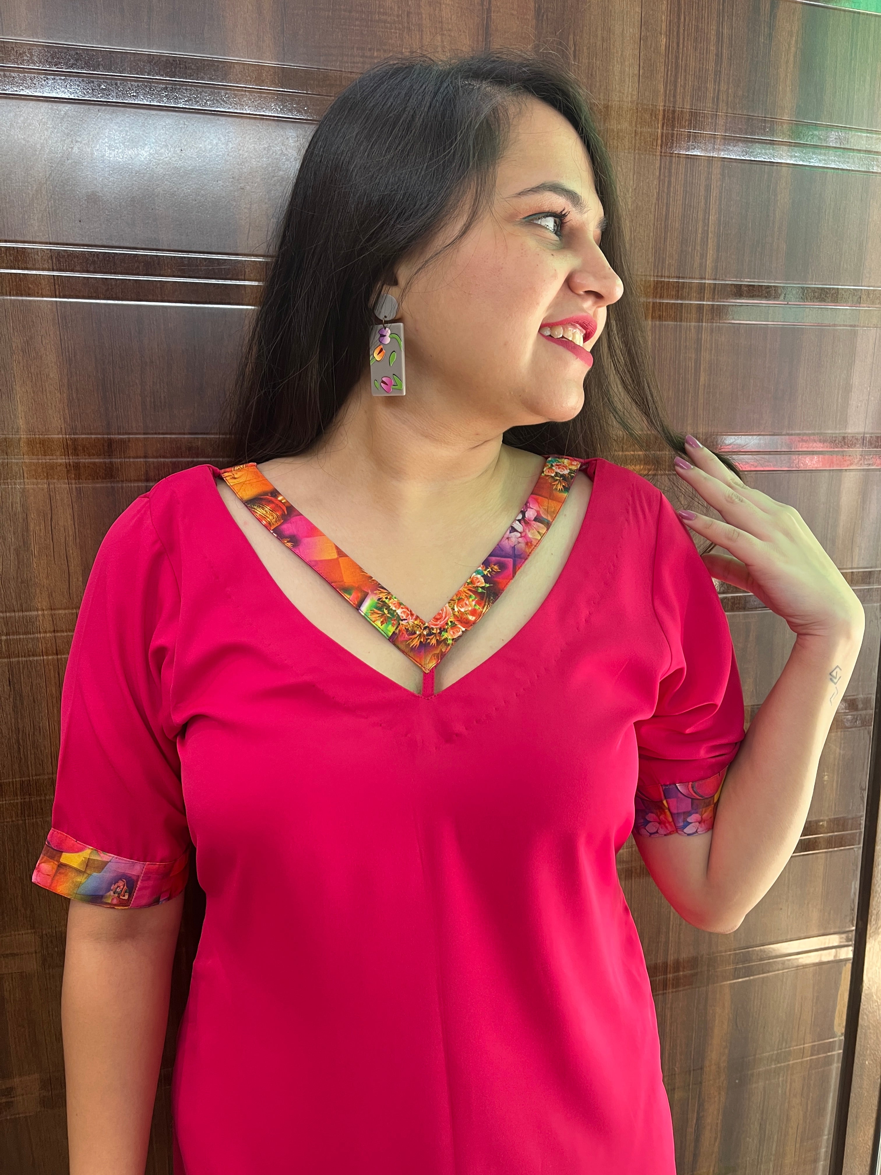 Pink Kurta Coord with Abstract Pants