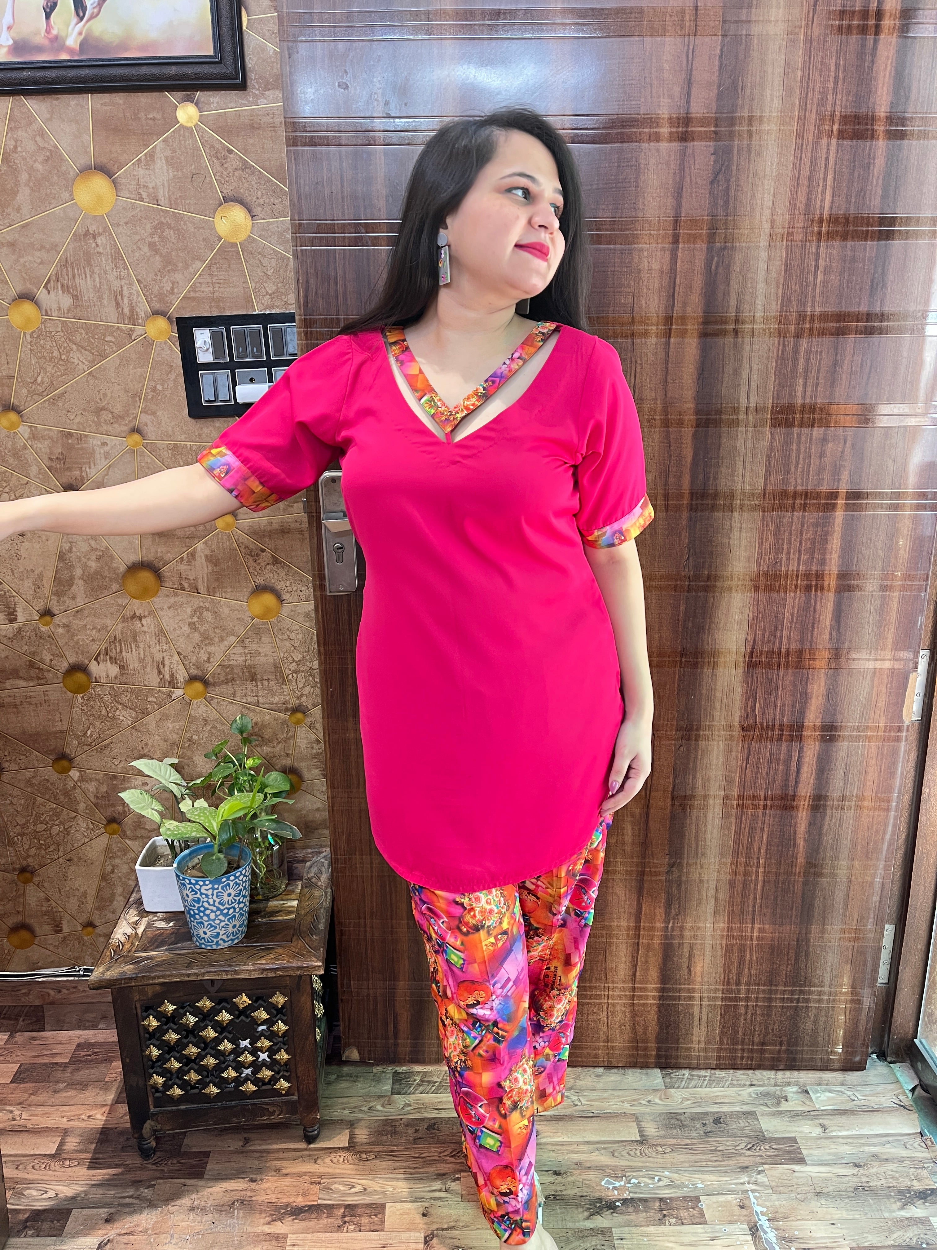 Pink Kurta Coord with Abstract Pants