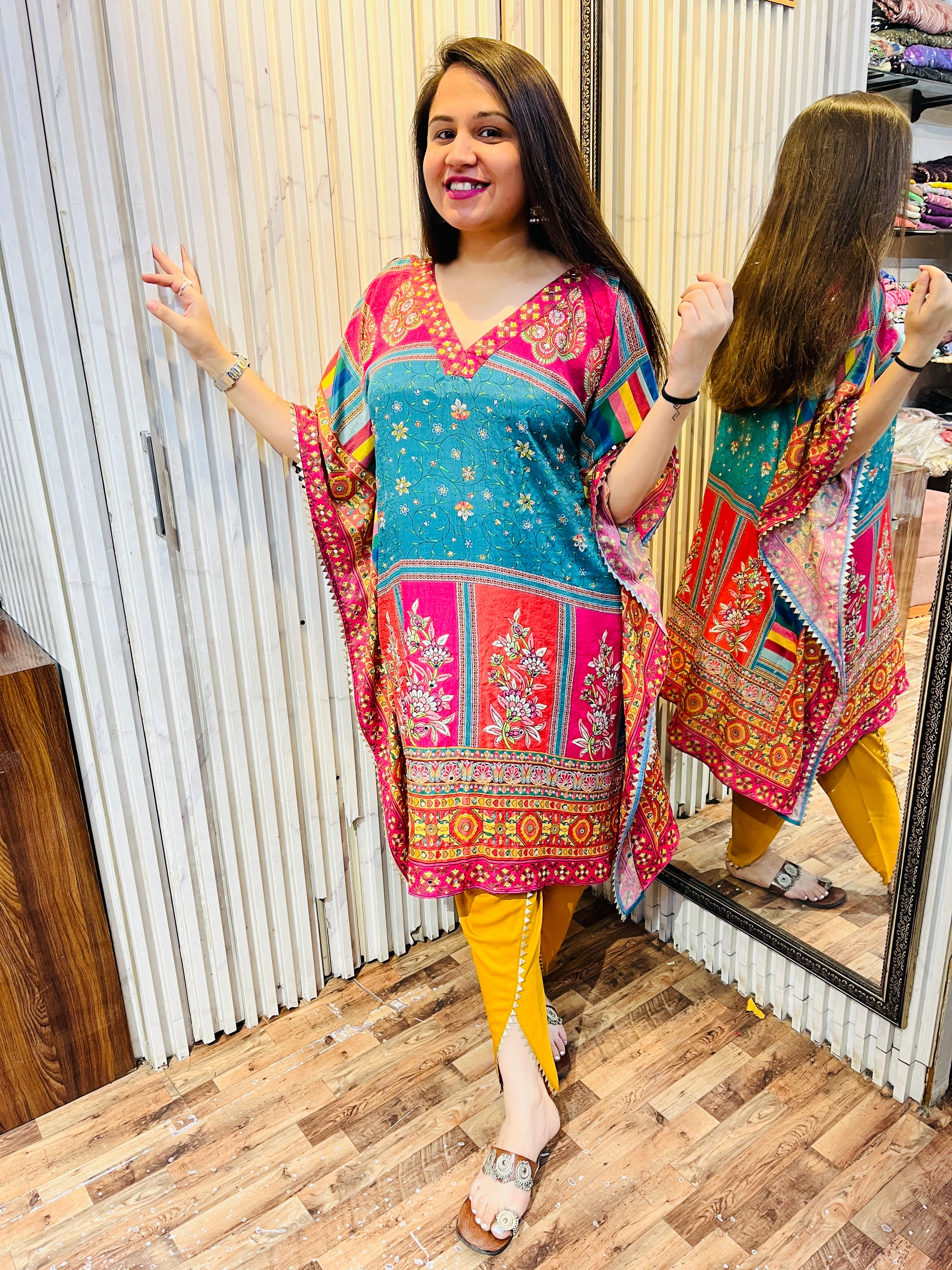 Crepe Mirror Kaftan Tulip Pants Coord