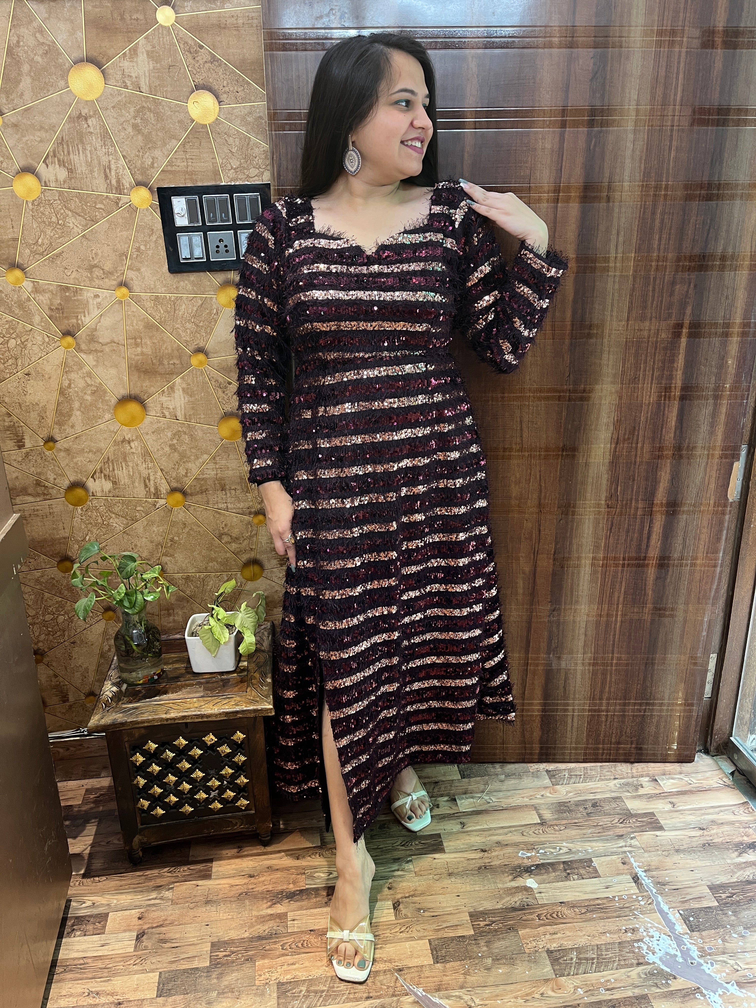 Fringes Sequins A-Line Long Dress