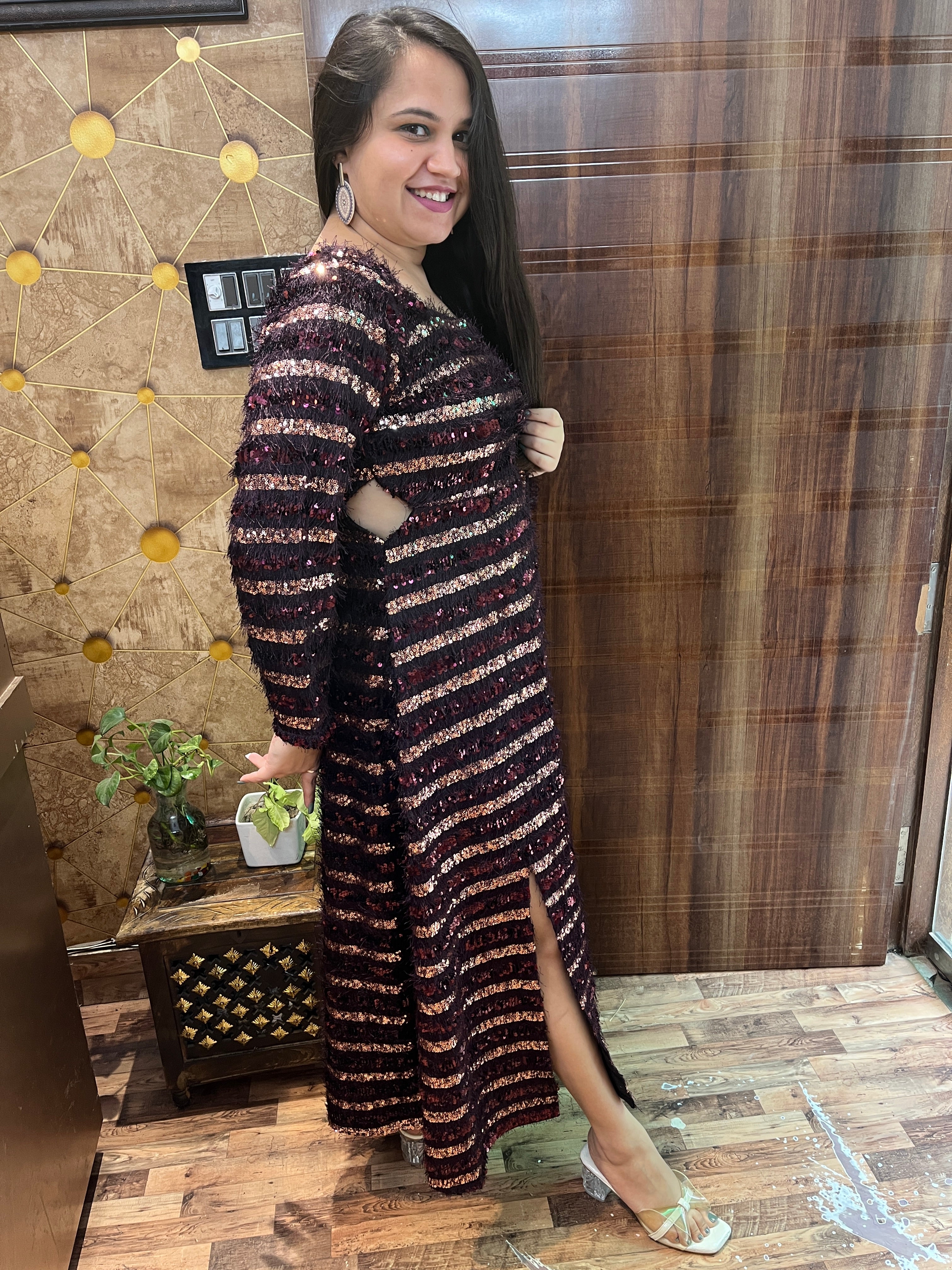 Fringes Sequins A-Line Long Dress