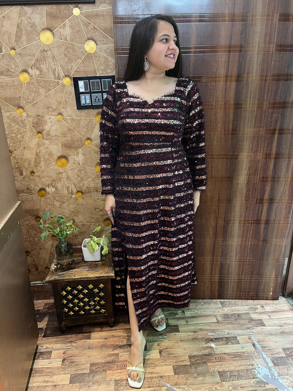 Fringes Sequins A-Line Long Dress