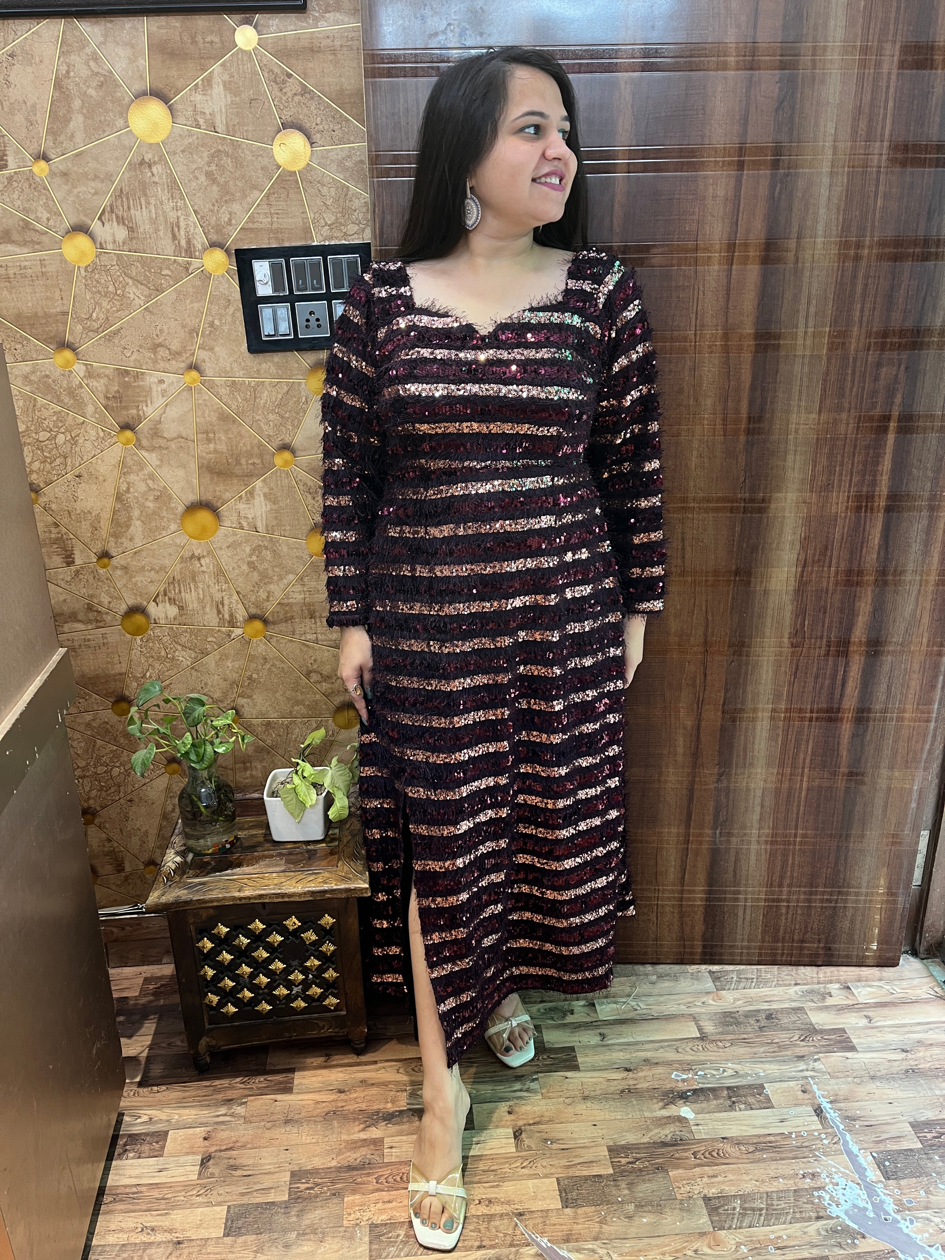 Fringes Sequins A-Line Long Dress
