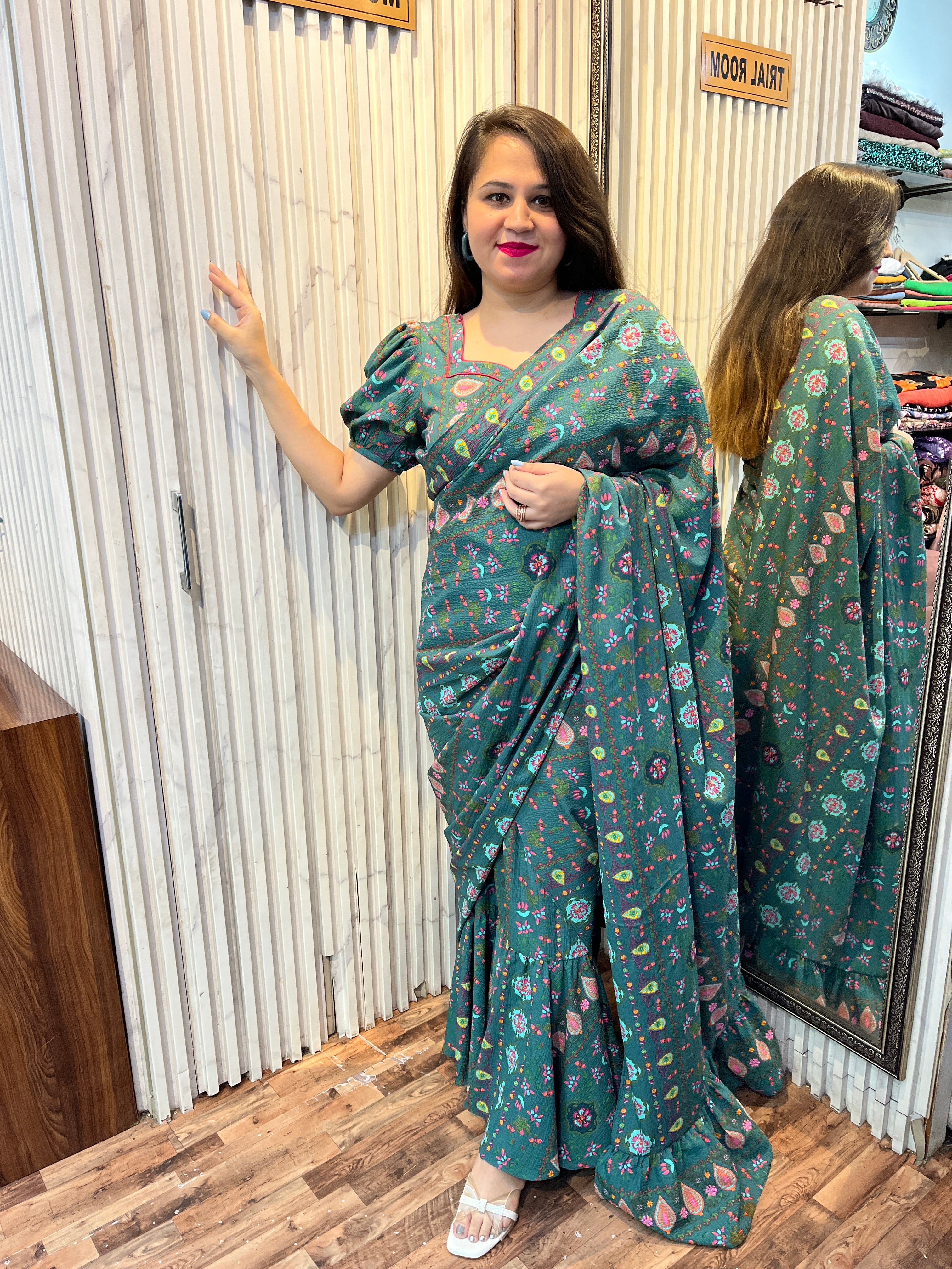 Wrinkled Double Georgette Maxi Saree