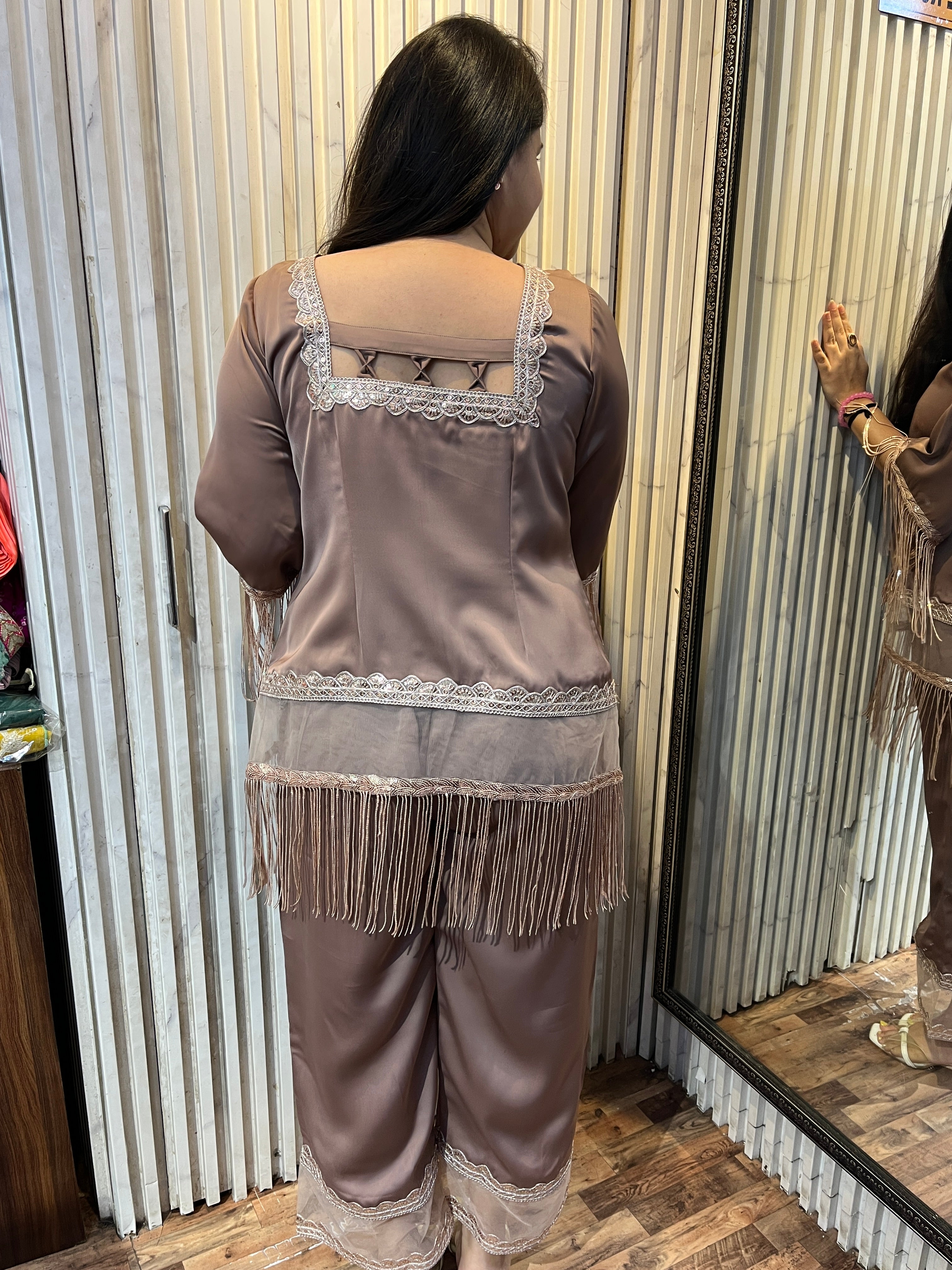 Rose Gold Ocean Georgette Fringes Coord