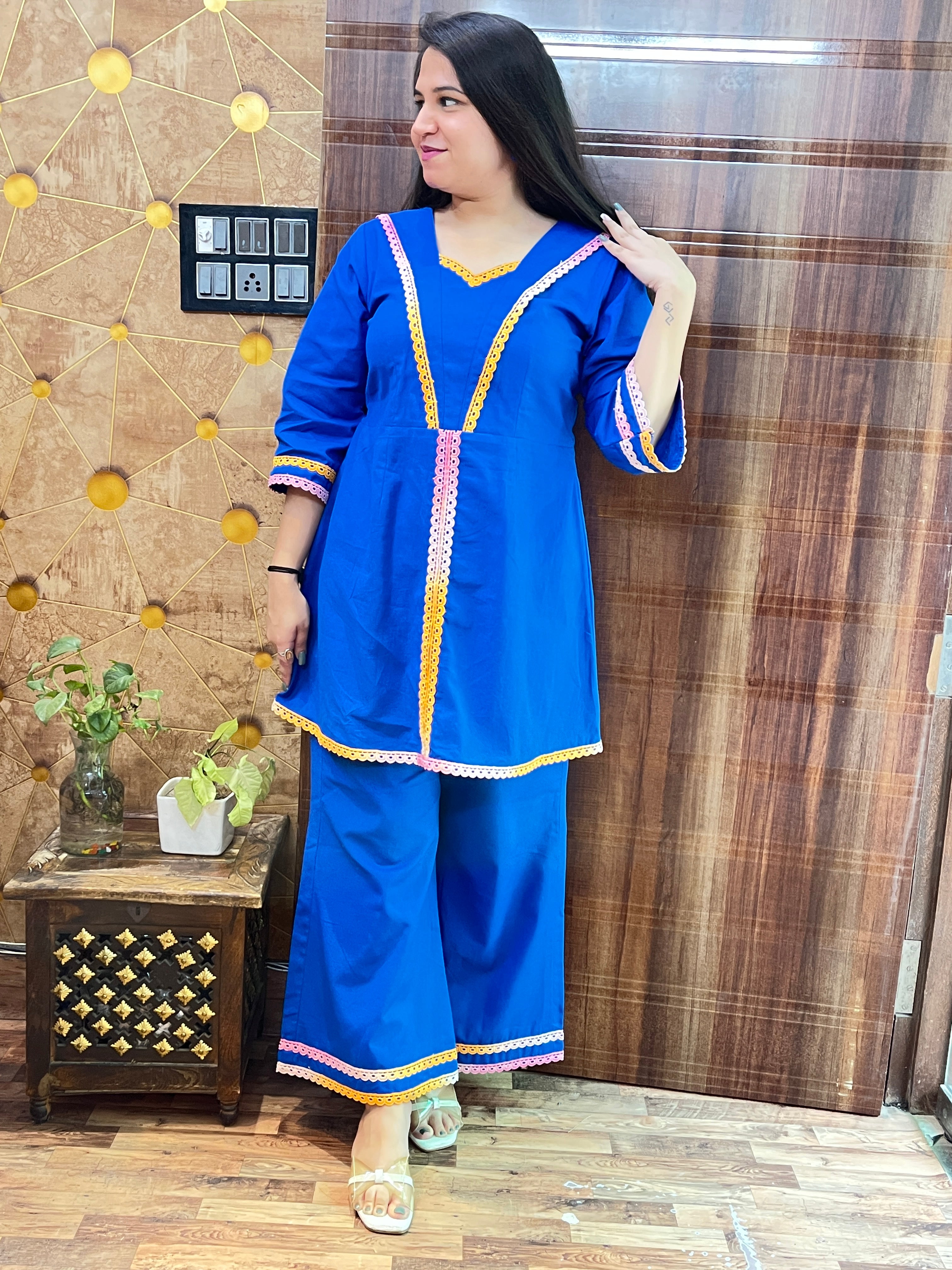 Linen Lapel Lace Coord Set
