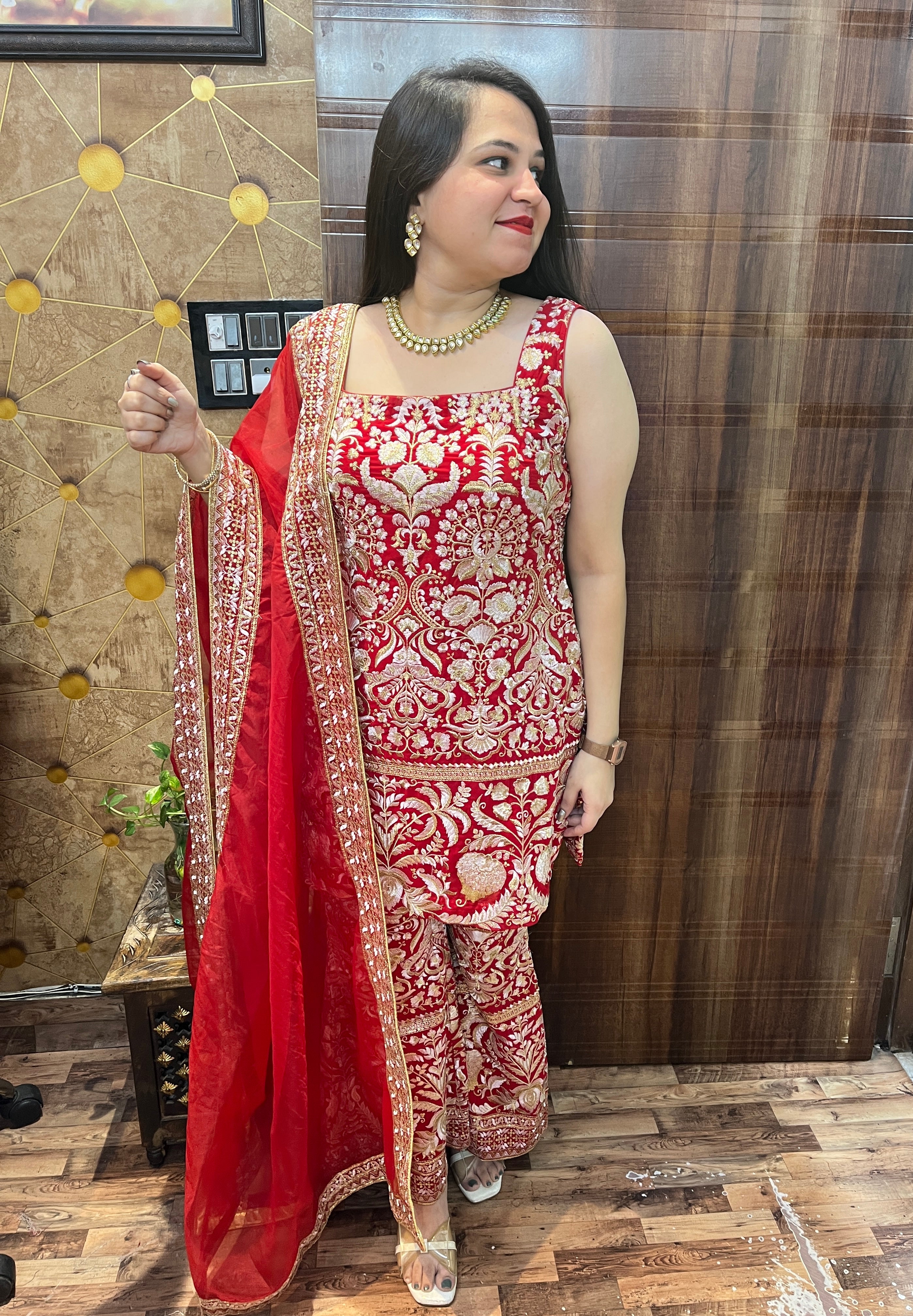 Red Georgette Heavy Embroidered Suit
