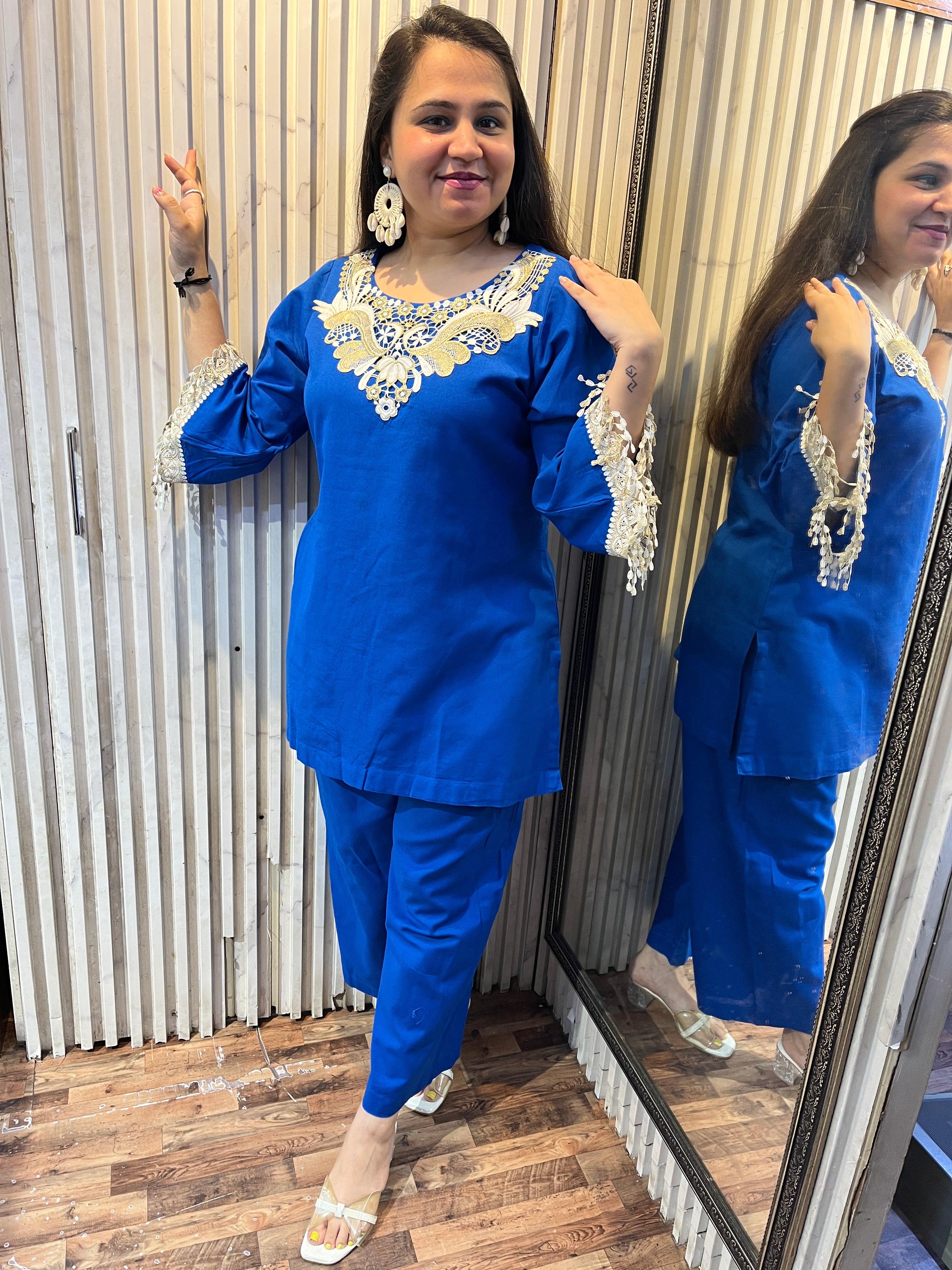 Linen Golden Neck Coord Set