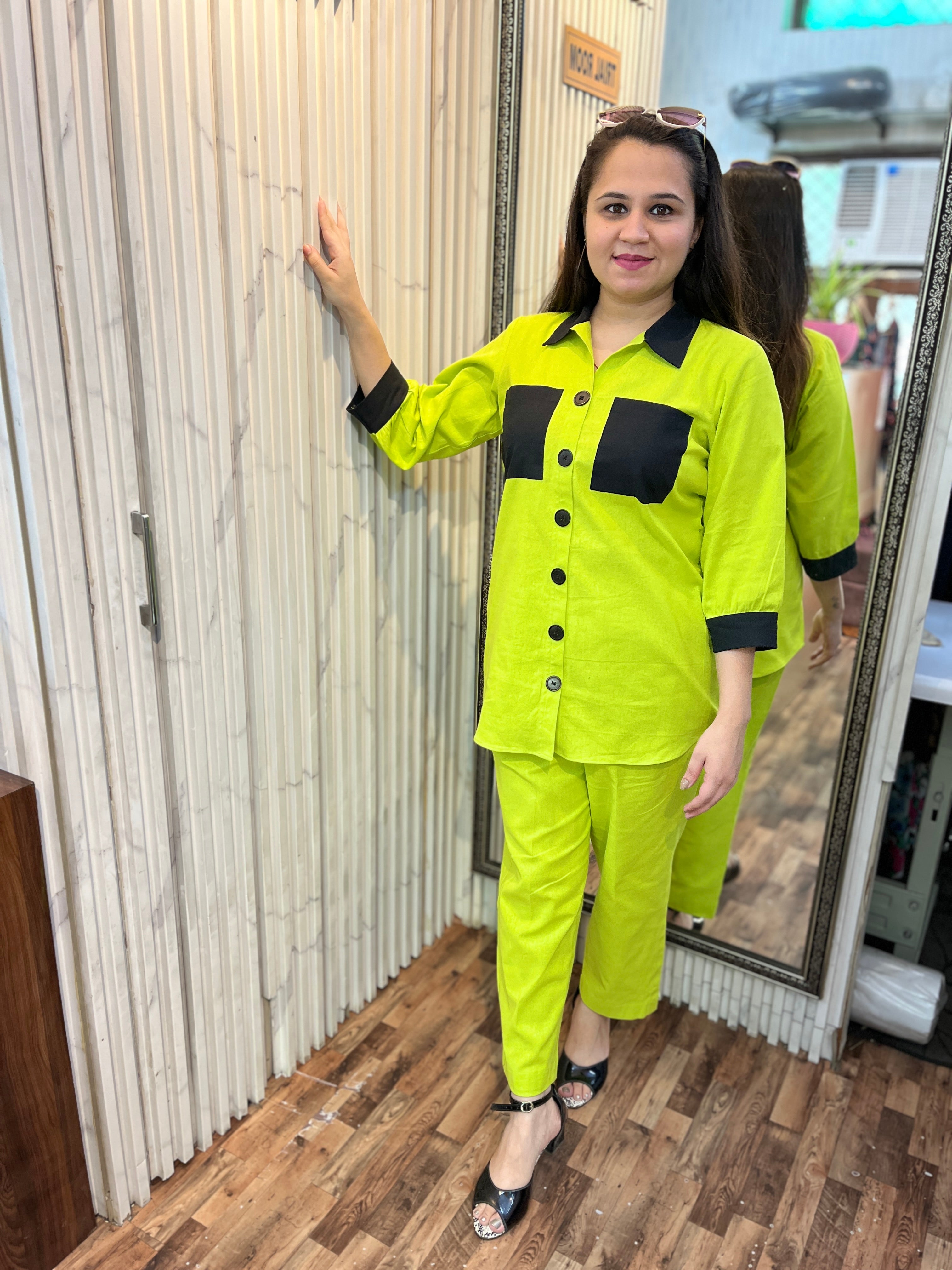 Linen Lime Green Black Coord