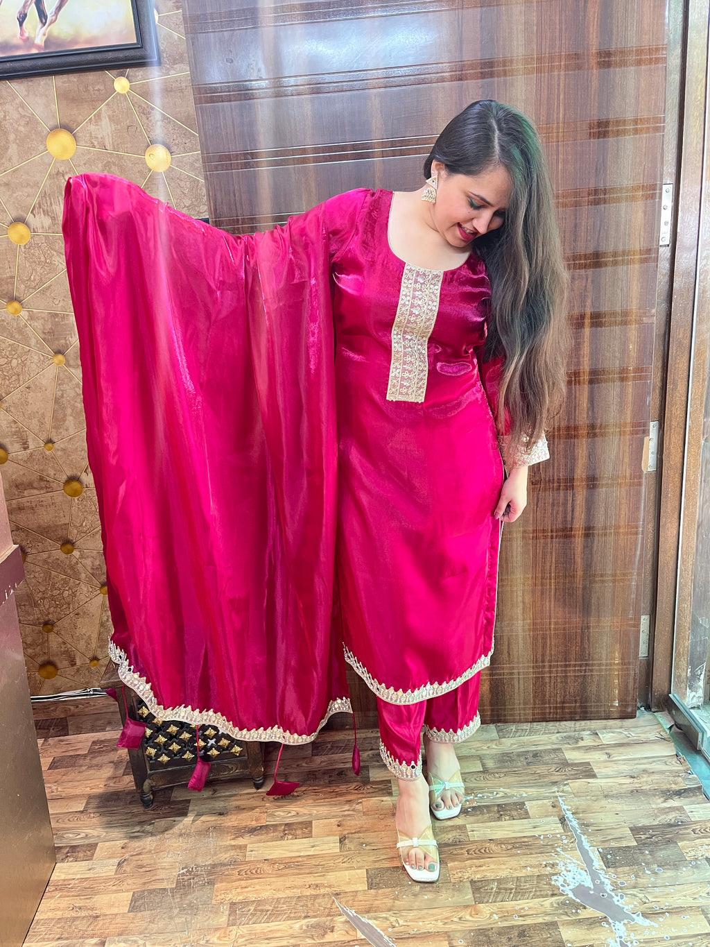 Magenta Mirror Work Suit