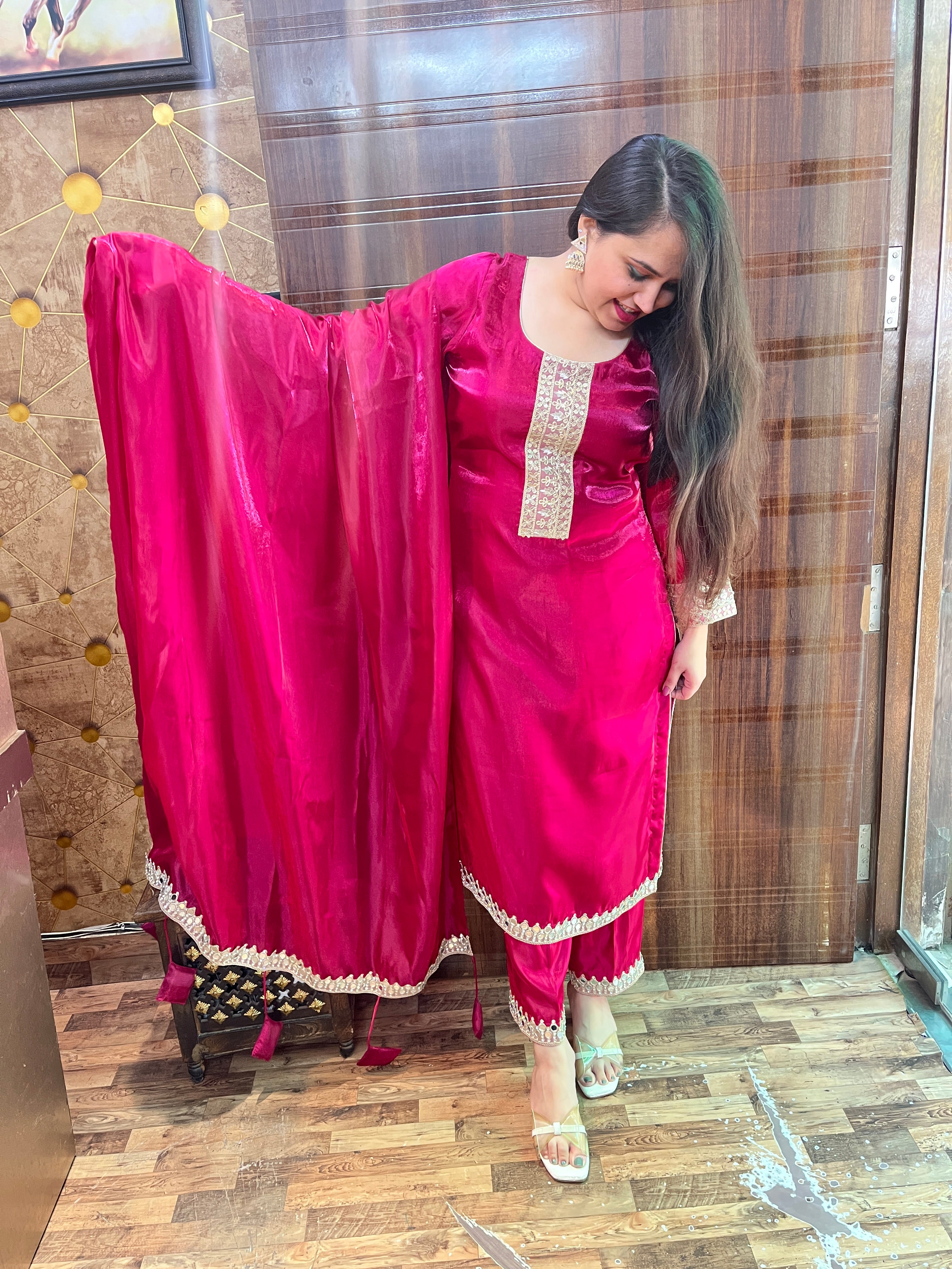 Magenta Mirror Work Suit