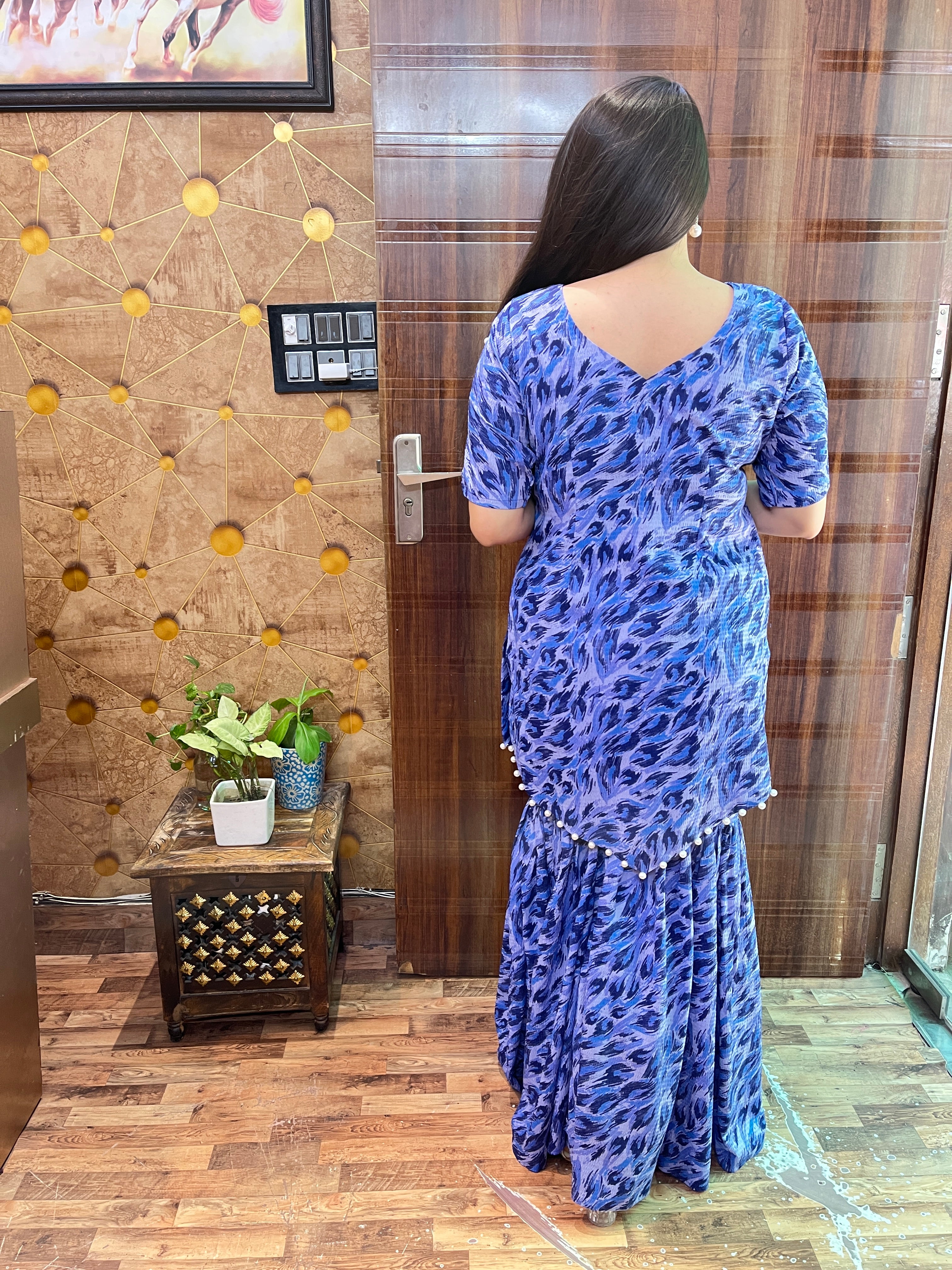 Blue Abstract Print Gharara Suit
