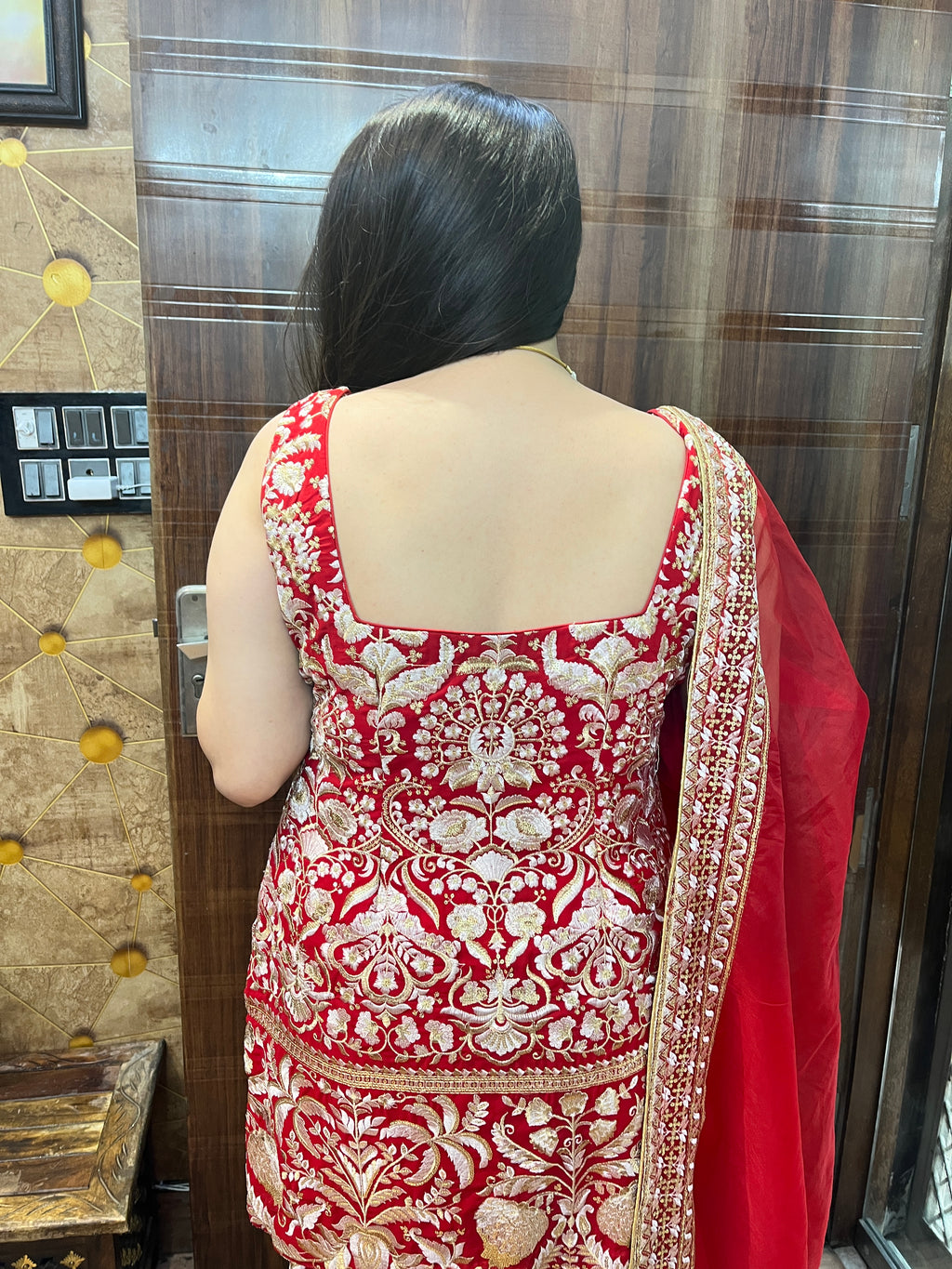 Red Georgette Heavy Embroidered Suit
