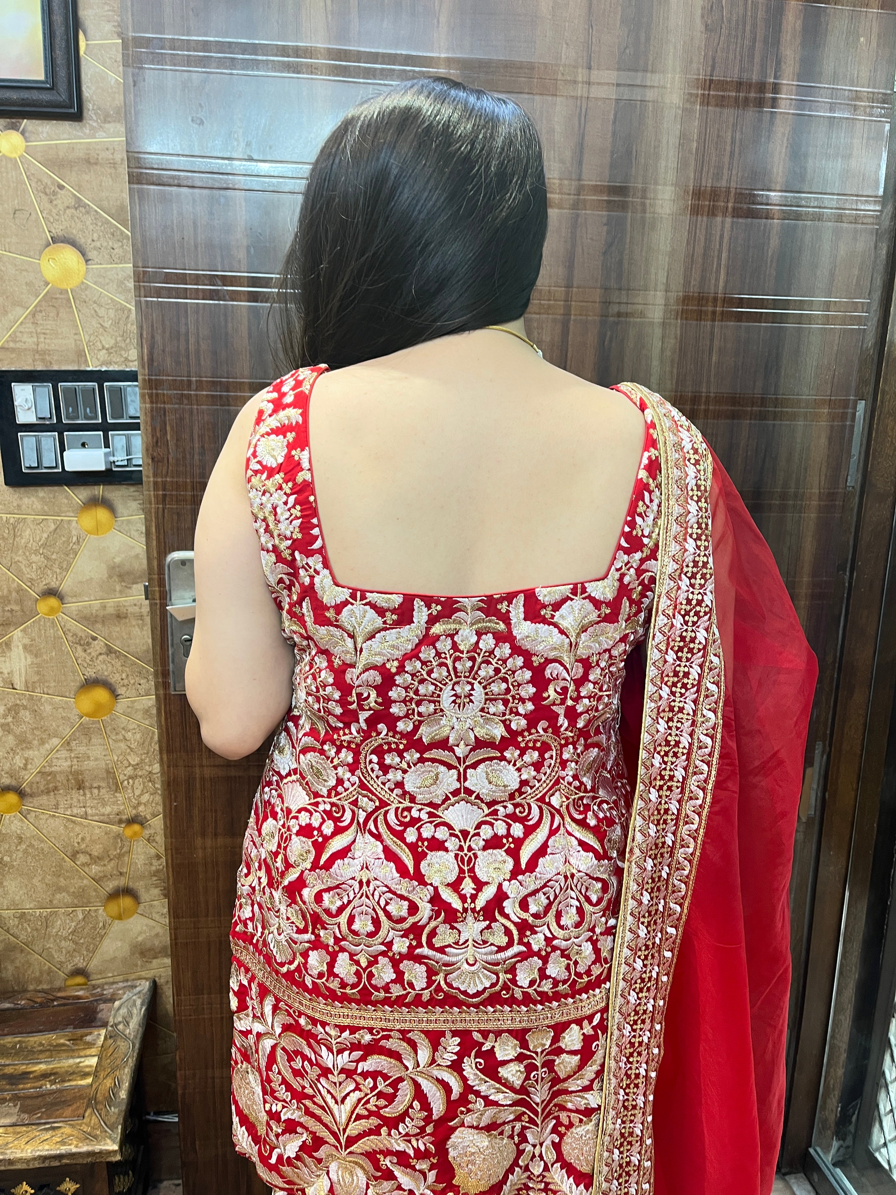 Red Georgette Heavy Embroidered Suit
