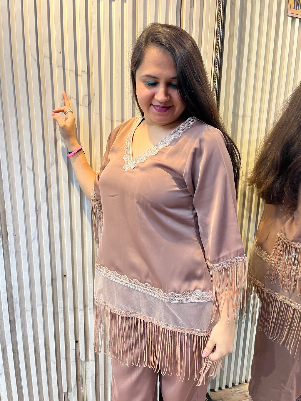 Rose Gold Ocean Georgette Fringes Coord