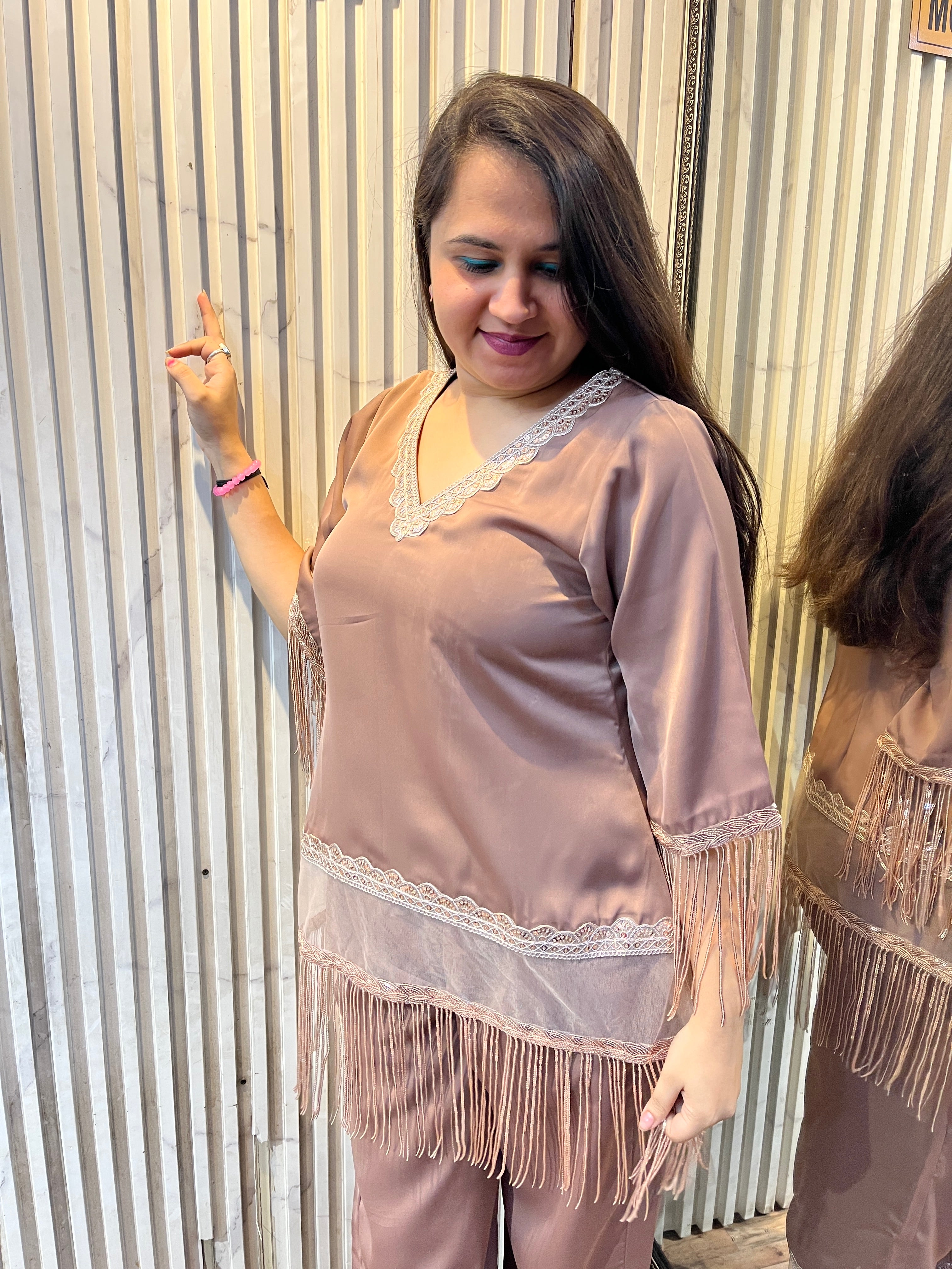 Rose Gold Ocean Georgette Fringes Coord