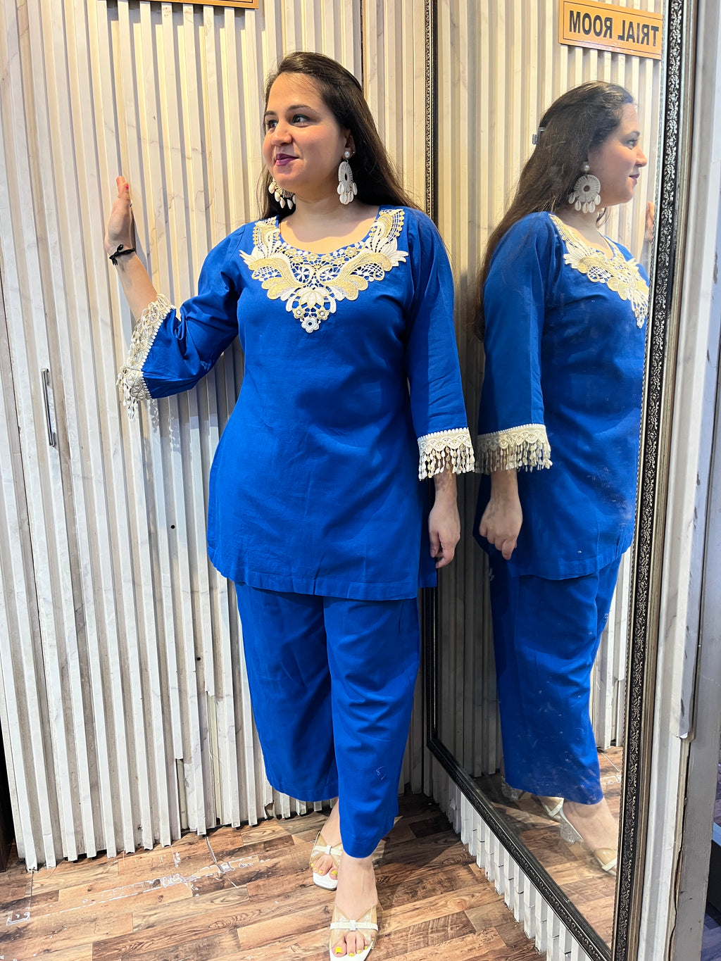 Blue Golden Linen Coord