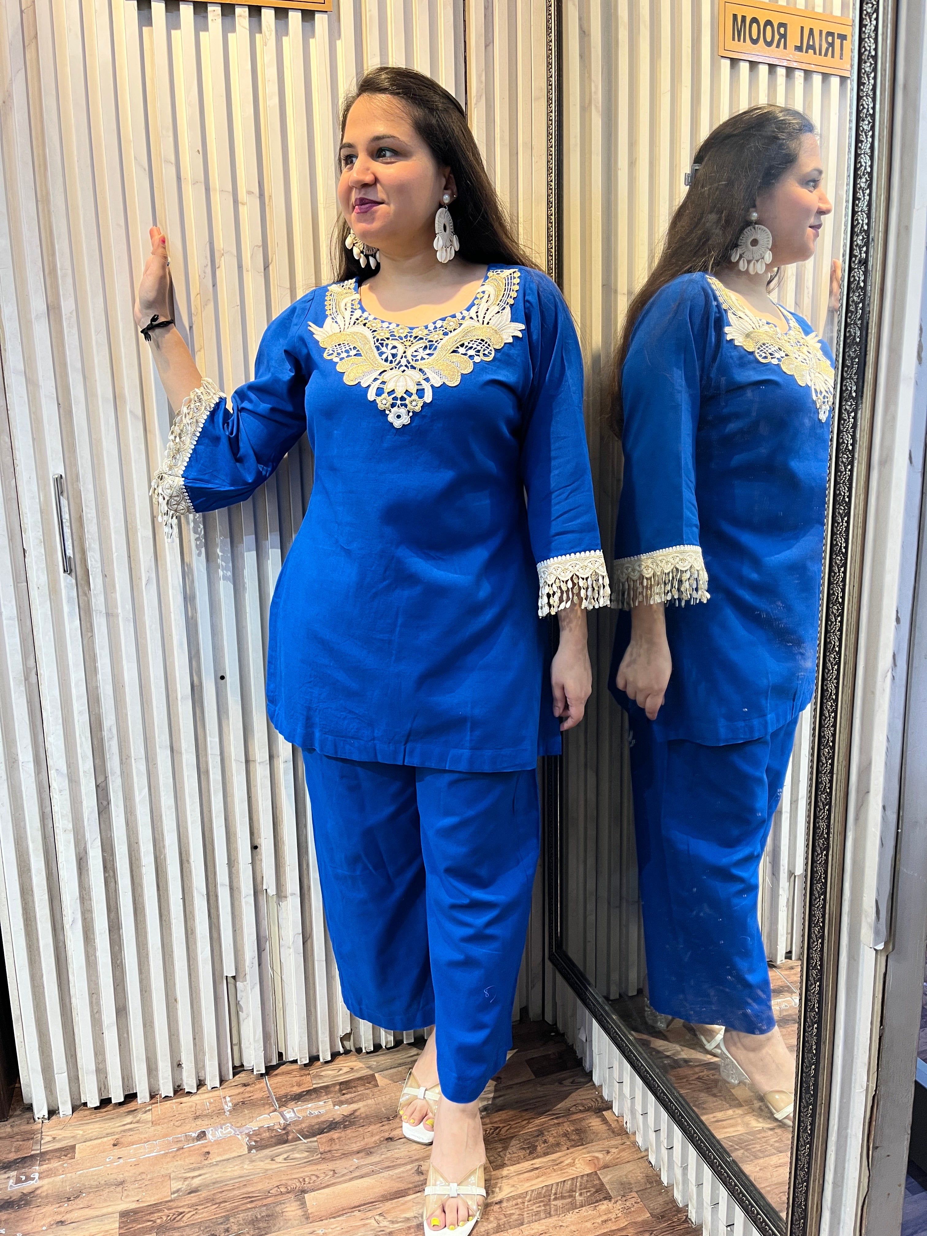 Blue Golden Linen Coord