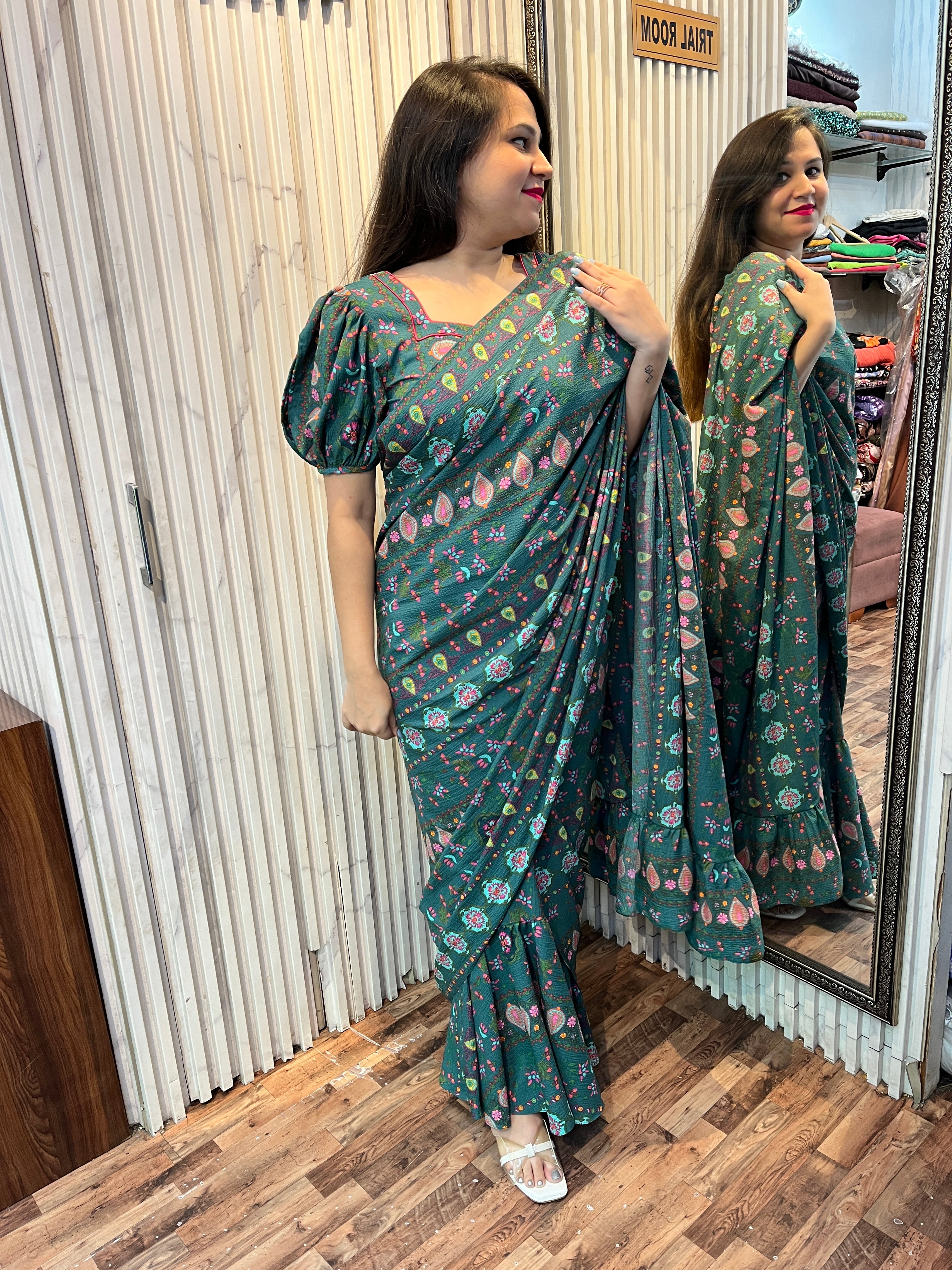 Wrinkled Double Georgette Maxi Saree