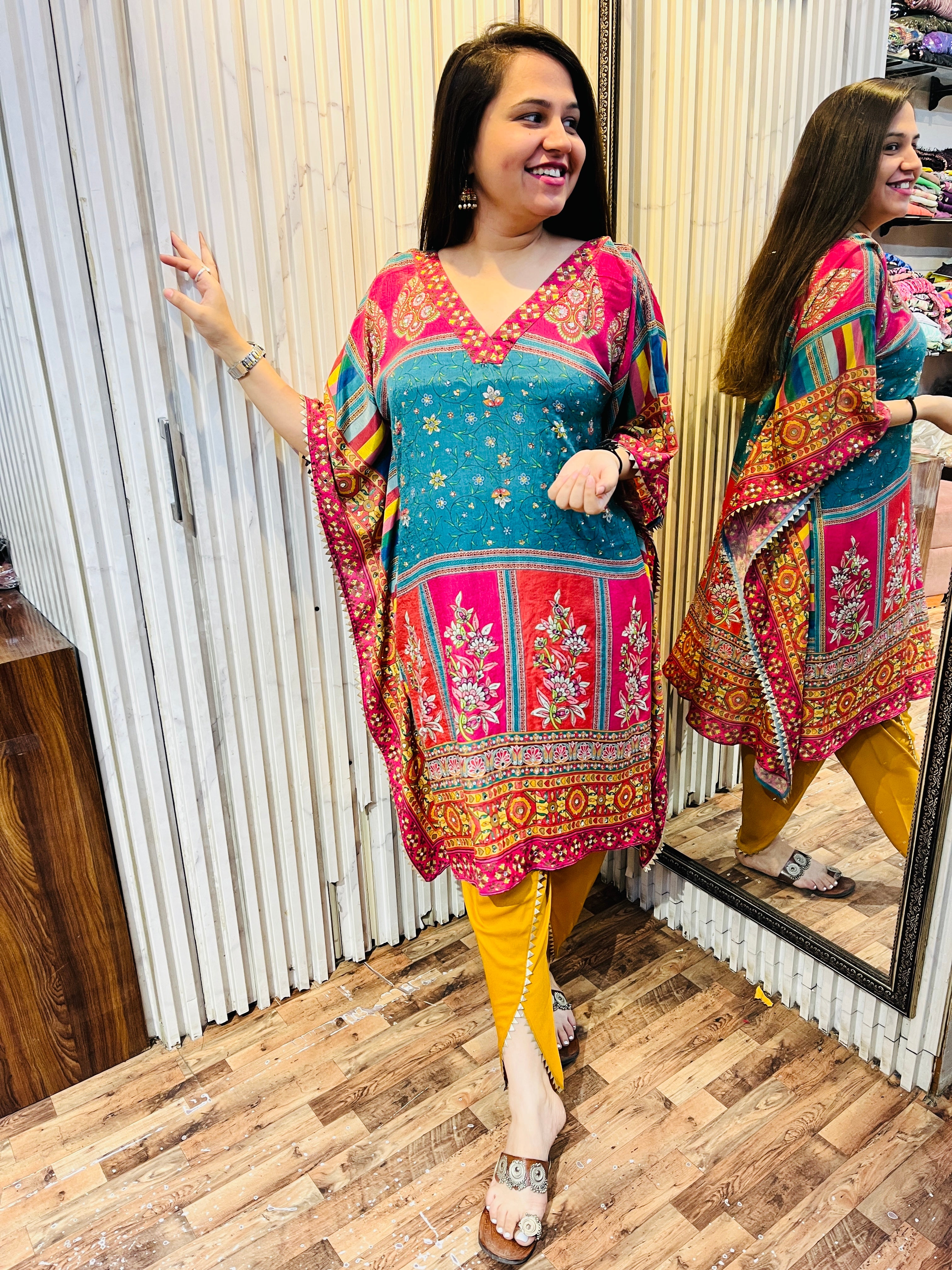 Crepe Mirror Kaftan Tulip Pants Coord