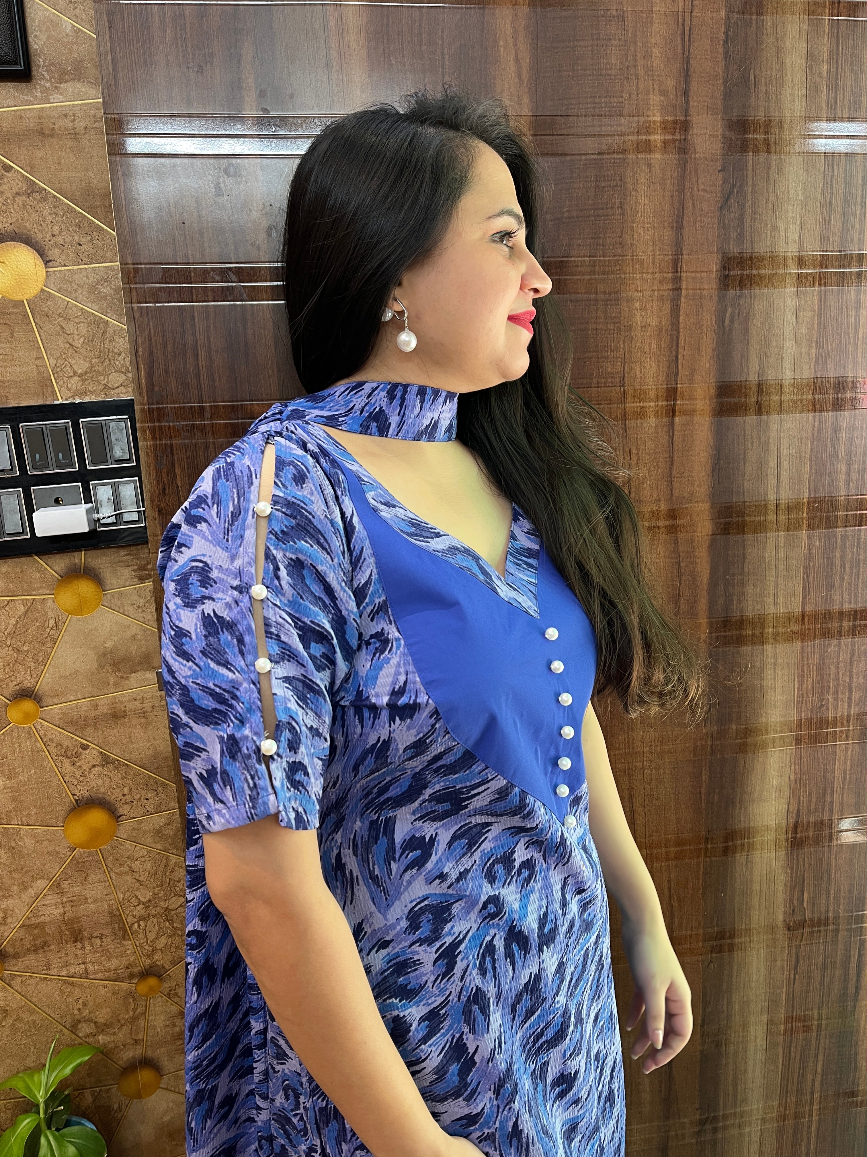 Blue Abstract Print Gharara Suit