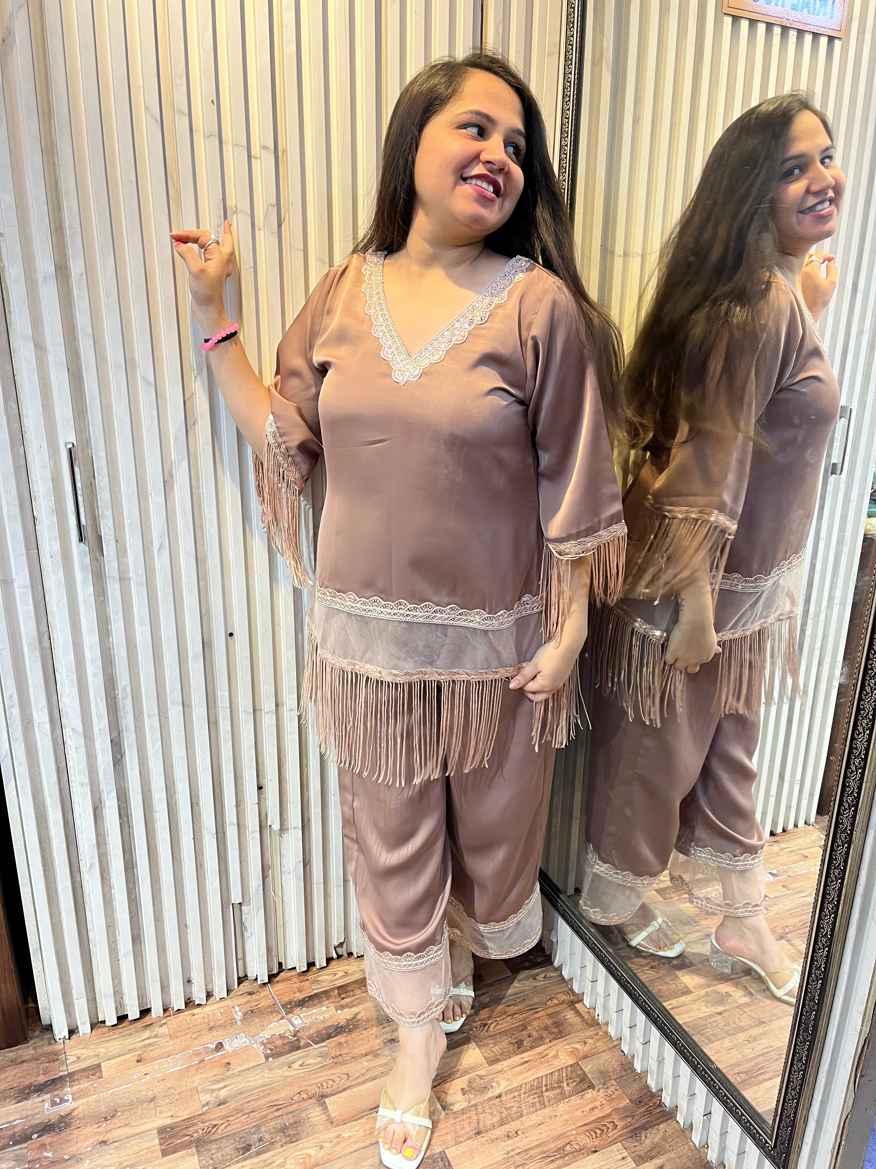 Rose Gold Ocean Georgette Fringes Coord