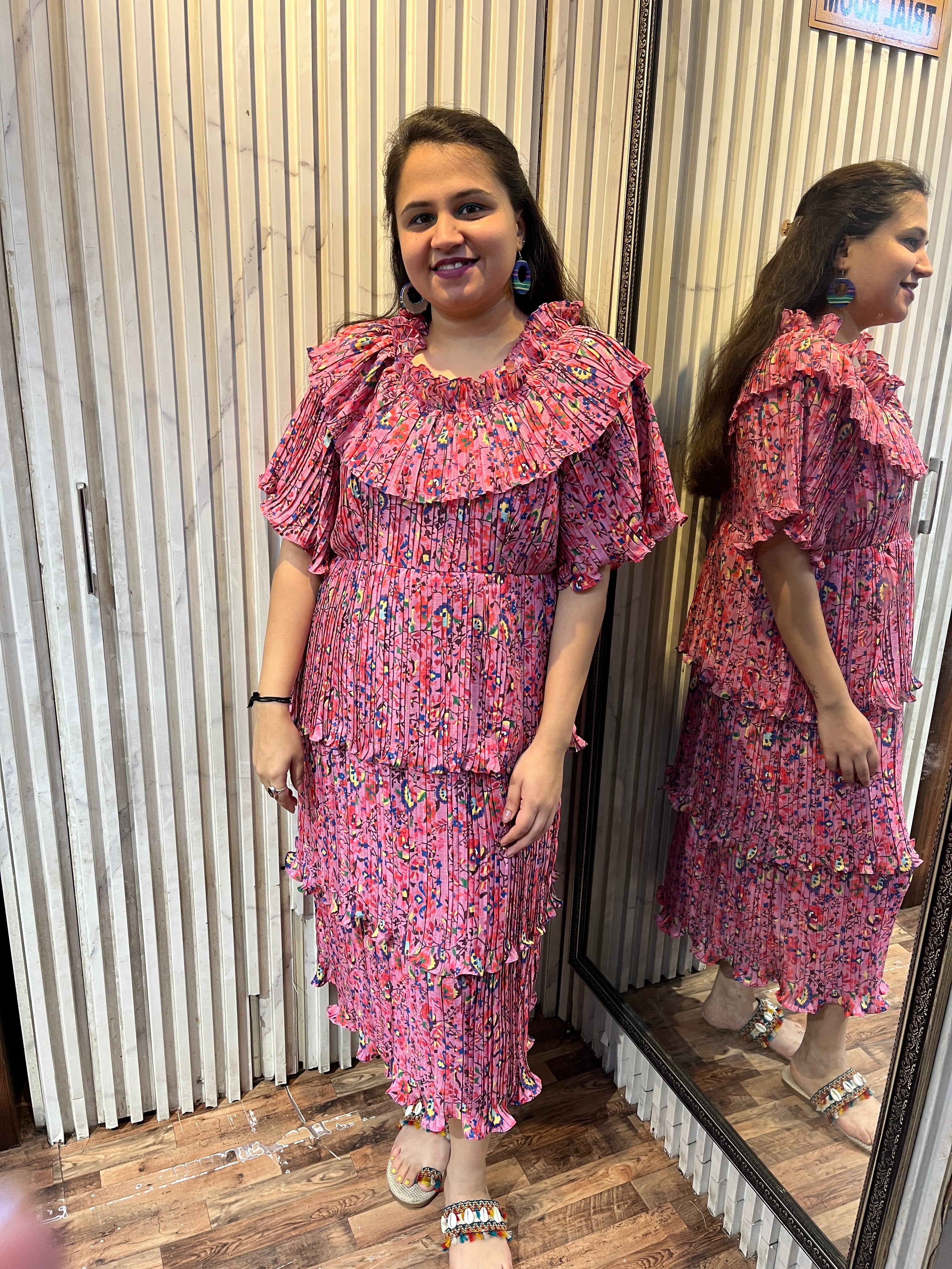 Pink Layered Pleated Maxi Dress