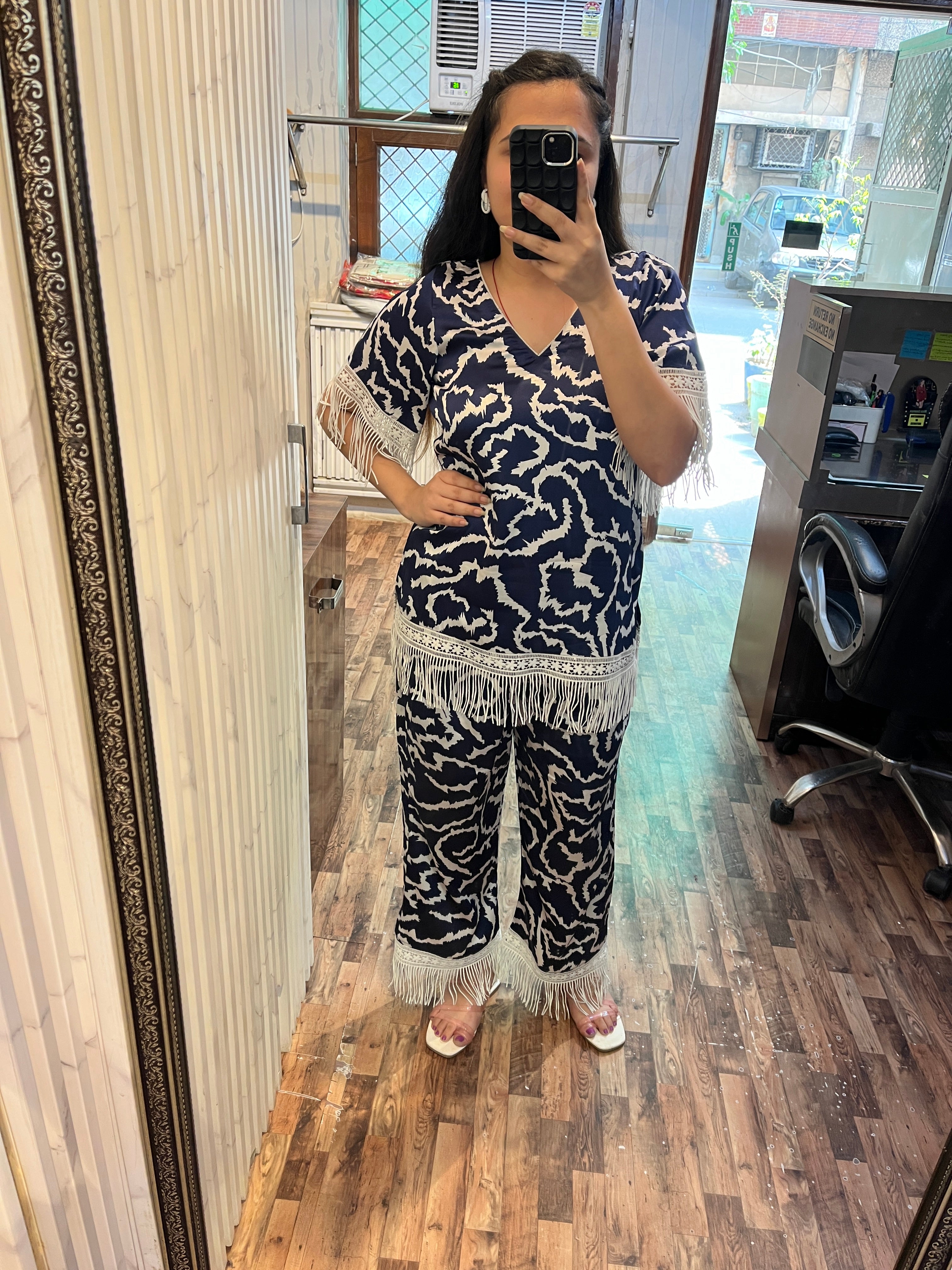 Blue Zebra Print Fringes Coord
