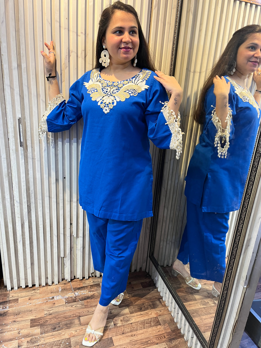 Blue Golden Linen Coord