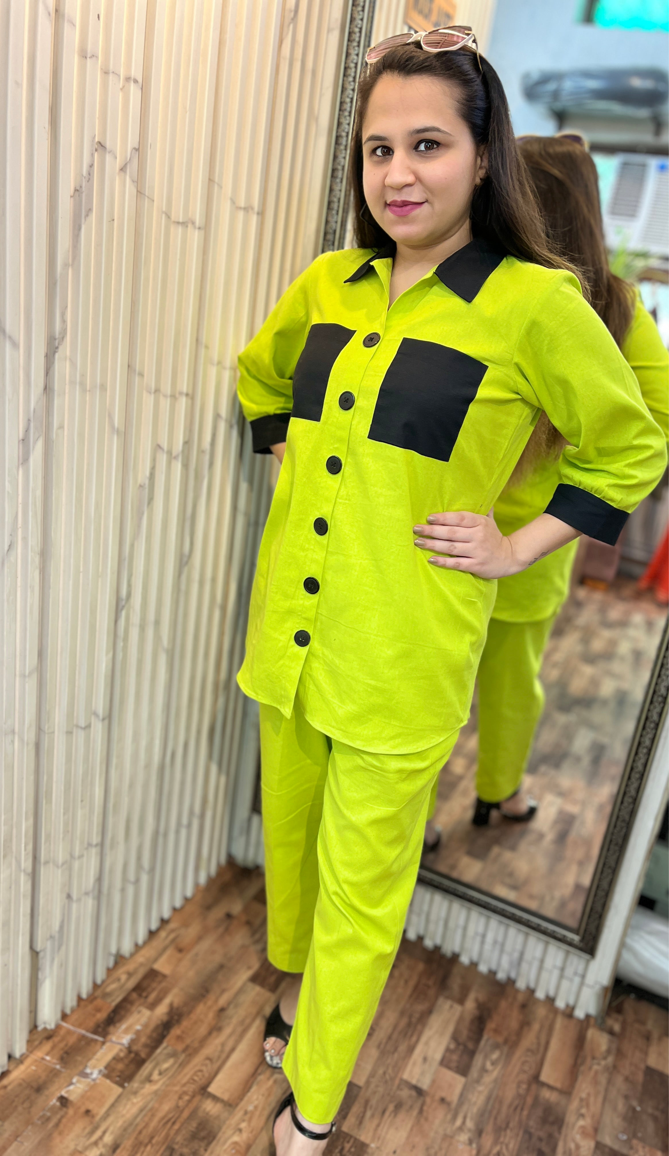 Linen Lime Green Black Coord