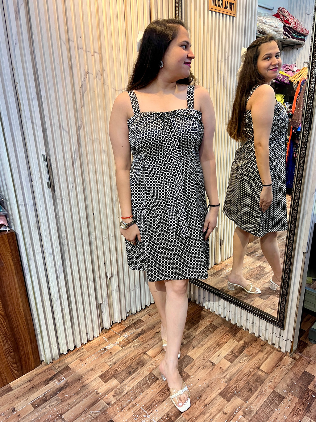 Satin Abstract Print Short Dress