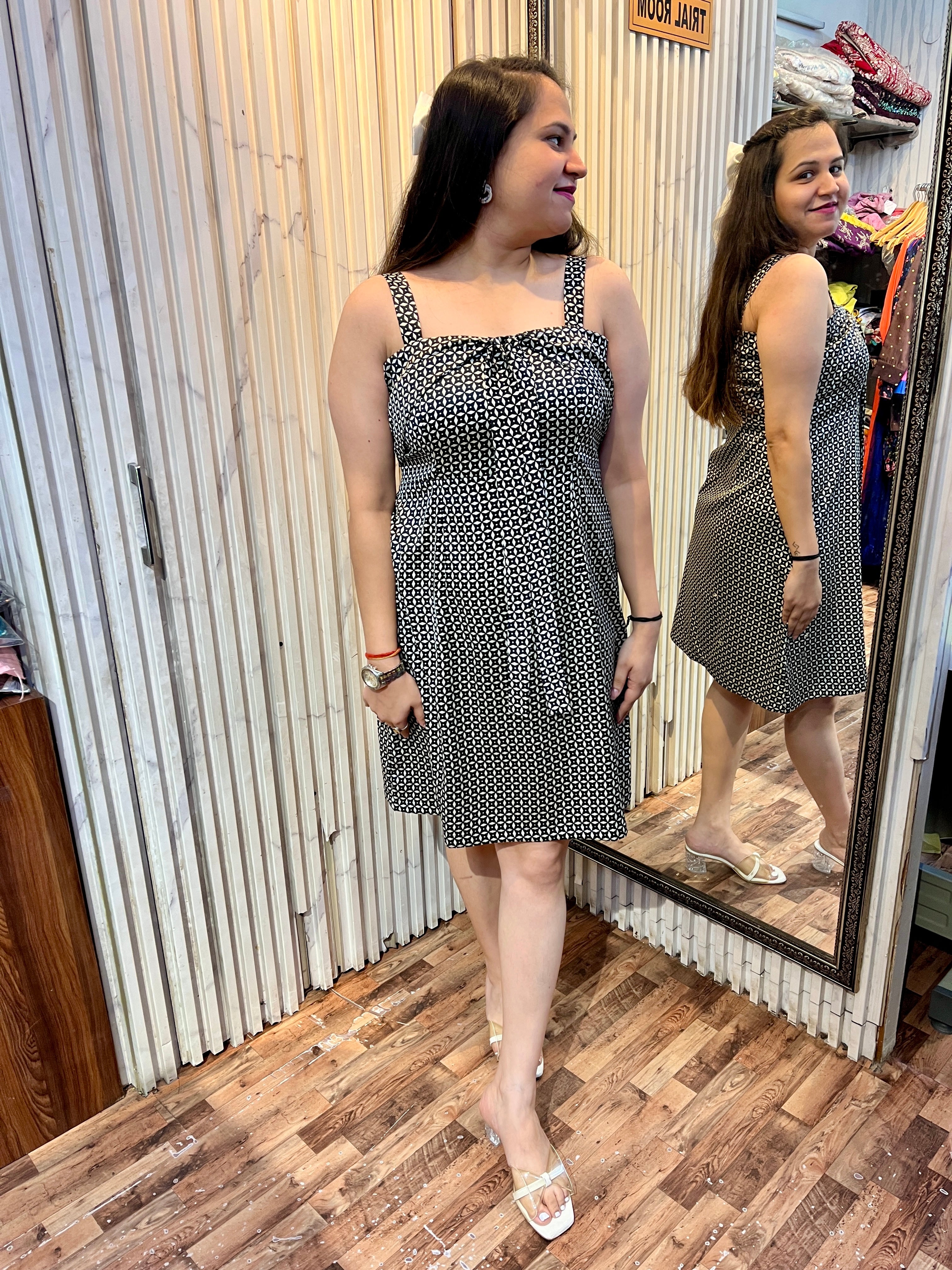 Satin Abstract Print Short Dress
