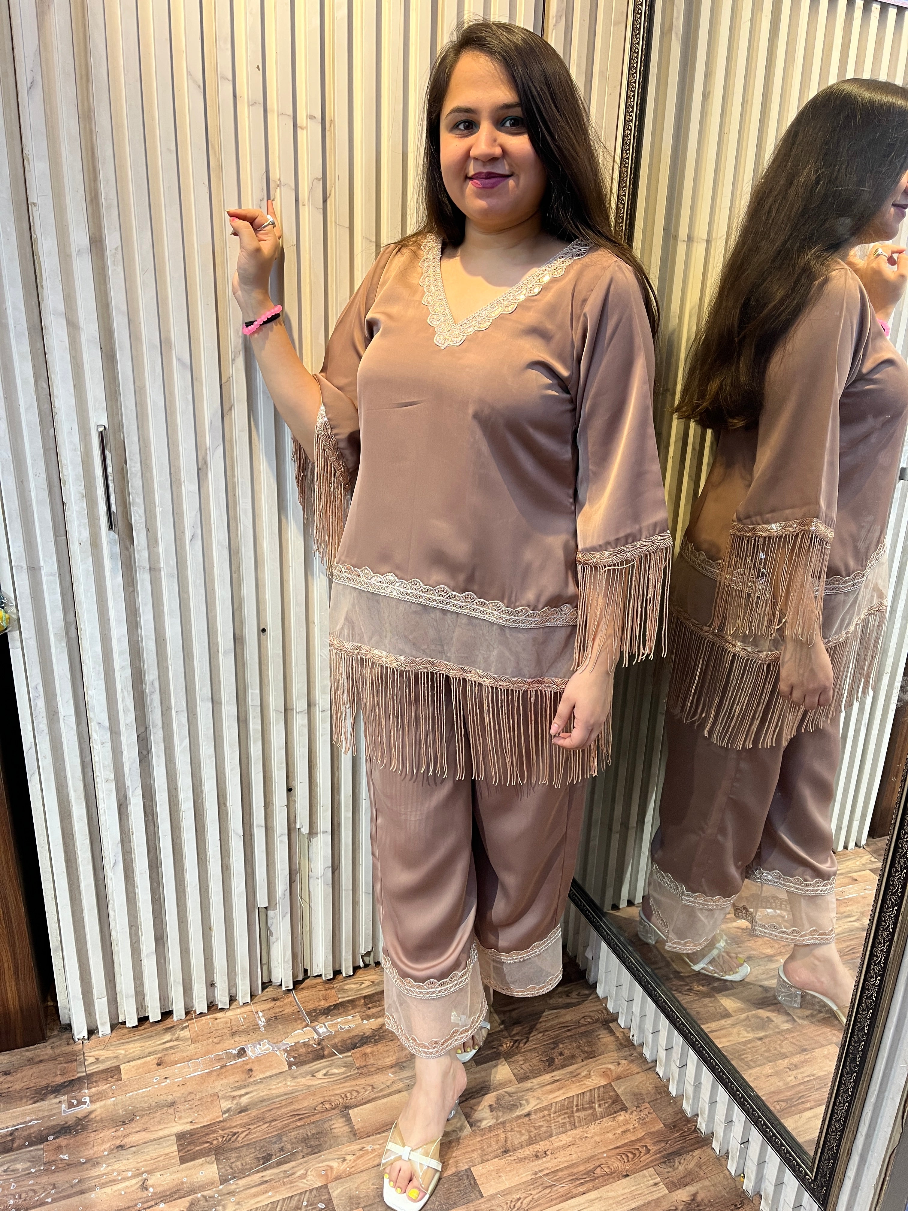 Rose Gold Ocean Georgette Fringes Coord